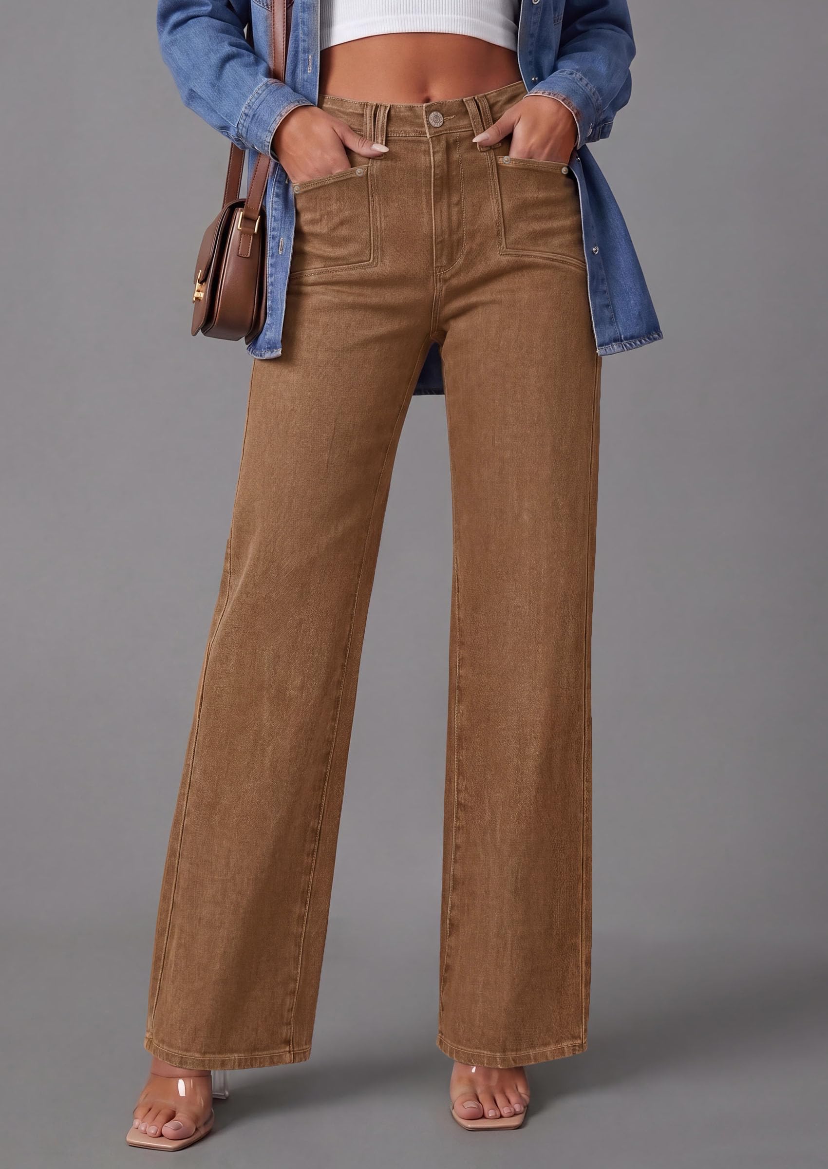 High Waisted Wide Leg Jeans for Women 2026 Trendy,Brown,6