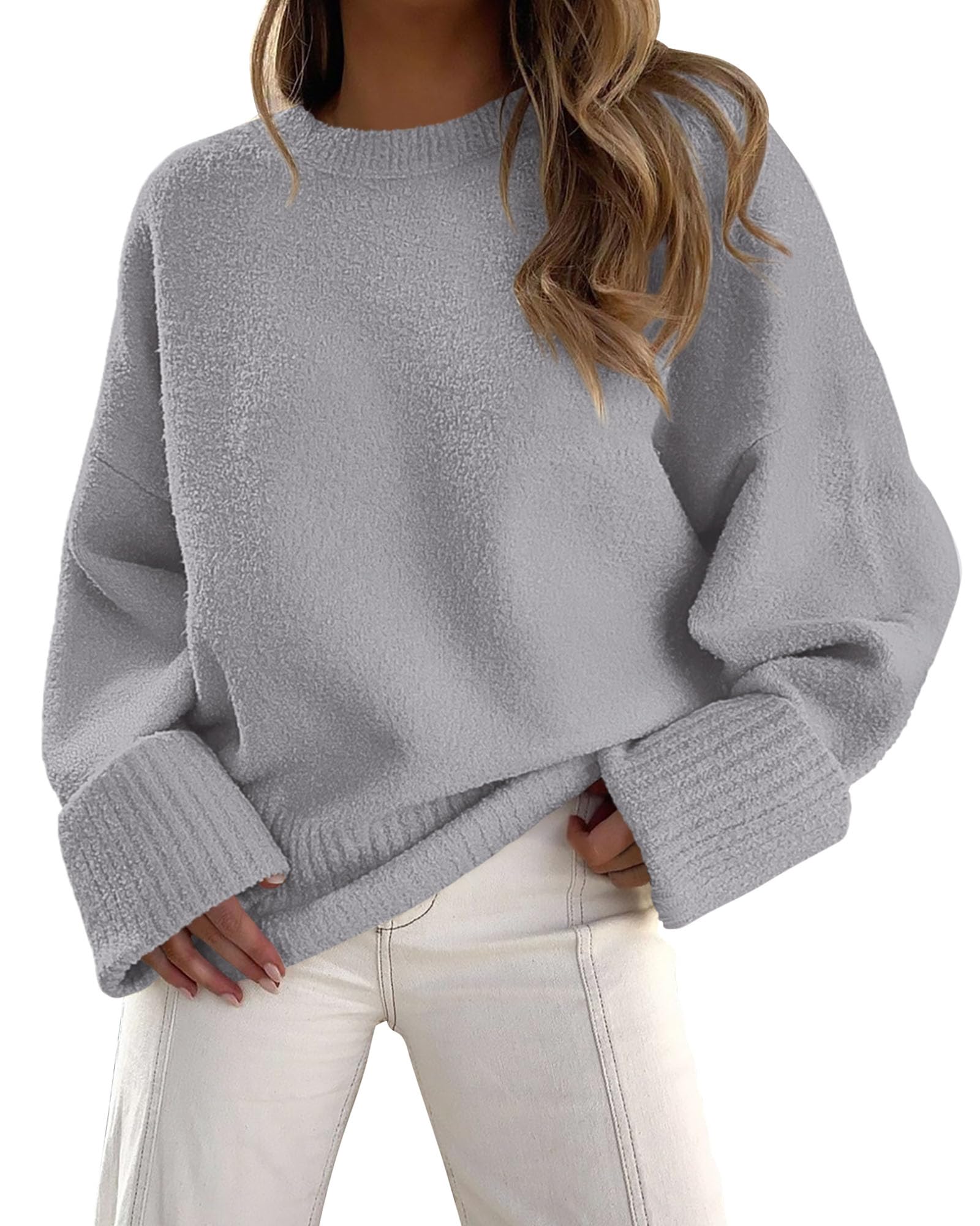 Women's Fall Fashion Cozy Oversized Sweaters(Light Grey,XS)
