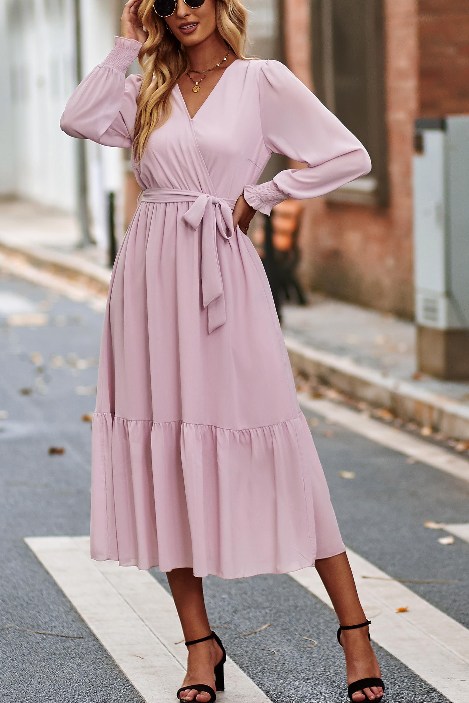 Womens Long Sleeve Boho Maxi Fall Floral Wedding Guest Dresses