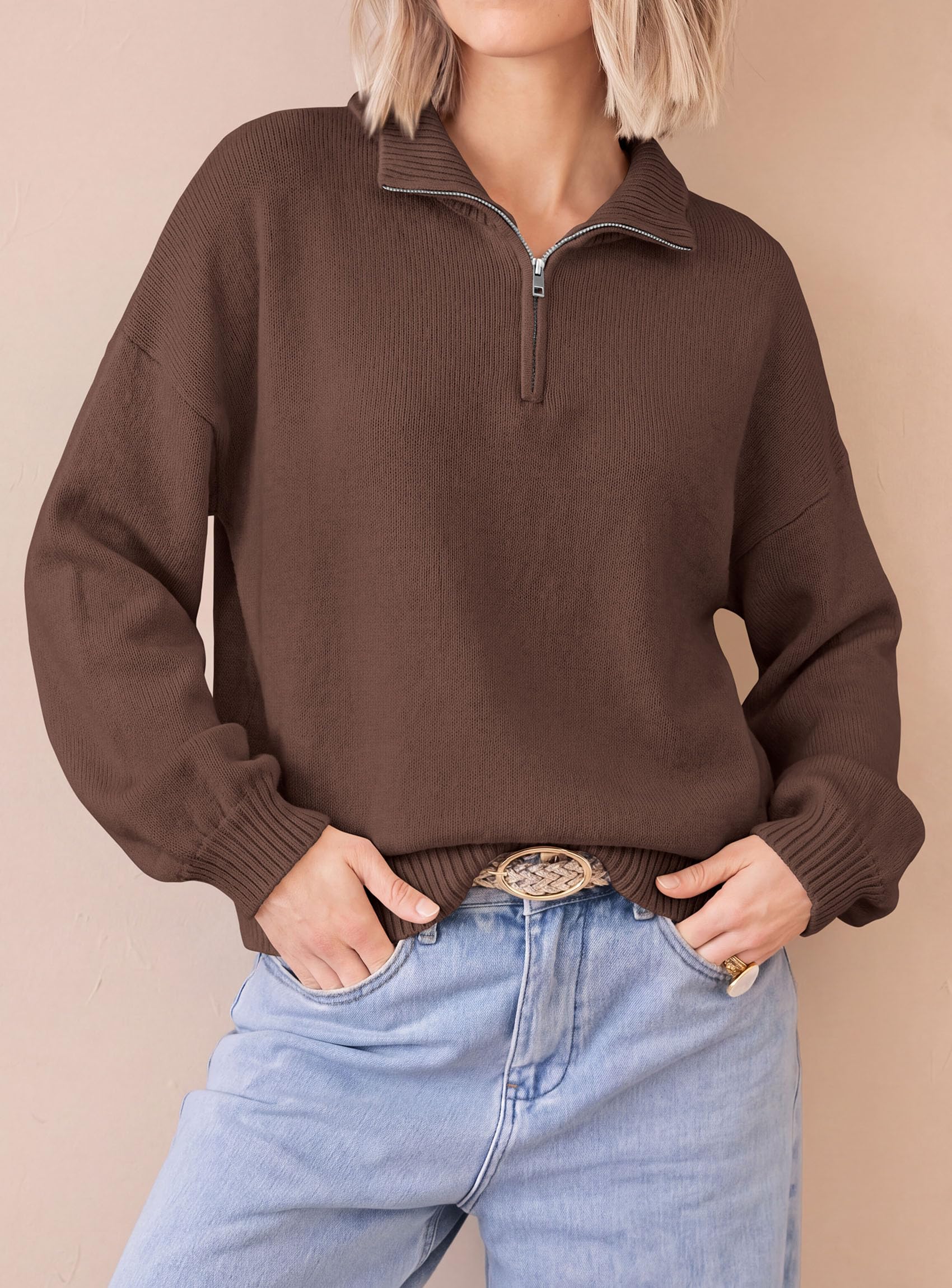 Women's Sweaters Oversized Quarter Zip Pullover Fall Outfits