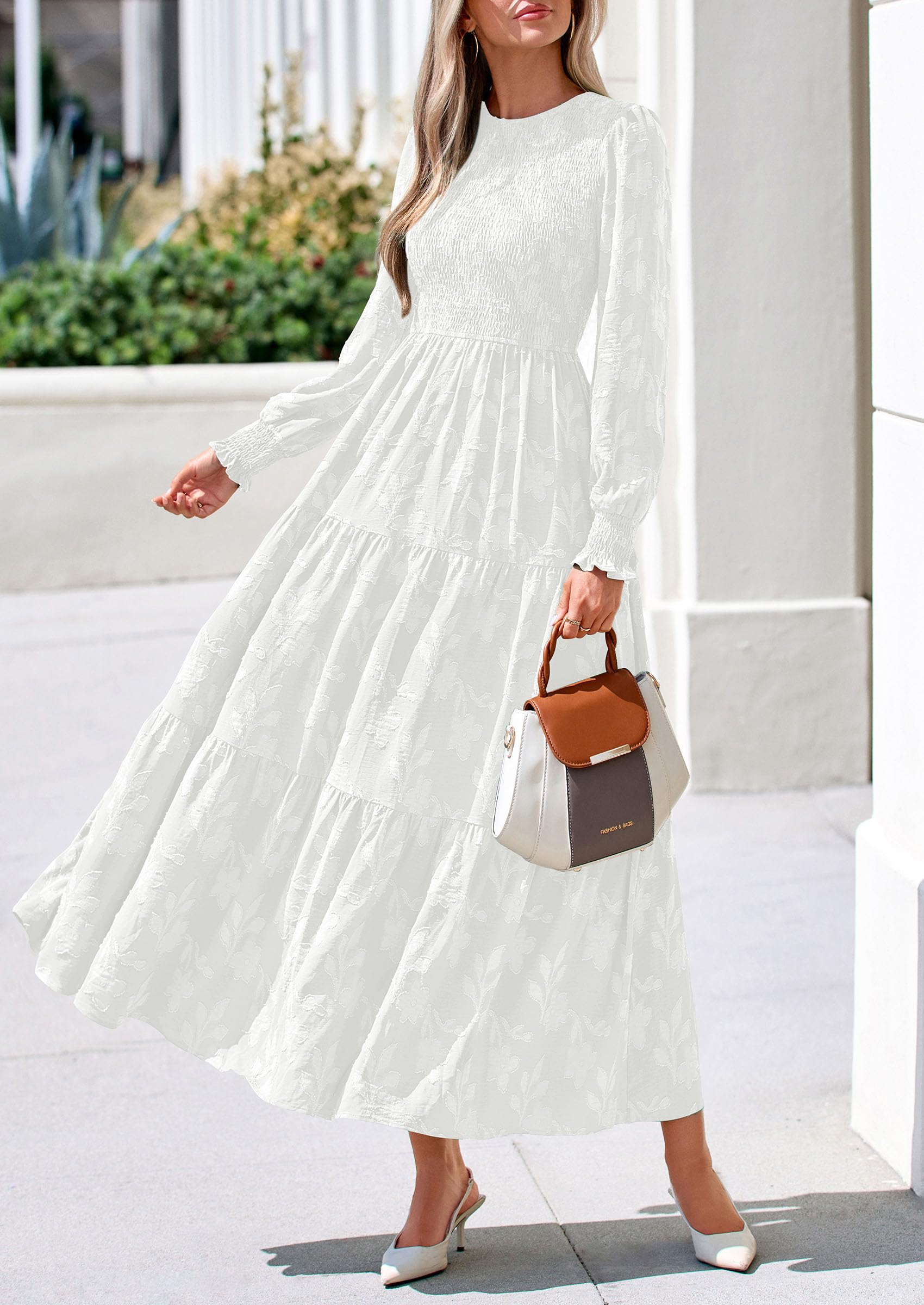 Fall Floral Long Sleeve Wedding Guest Dress for Women Pockets