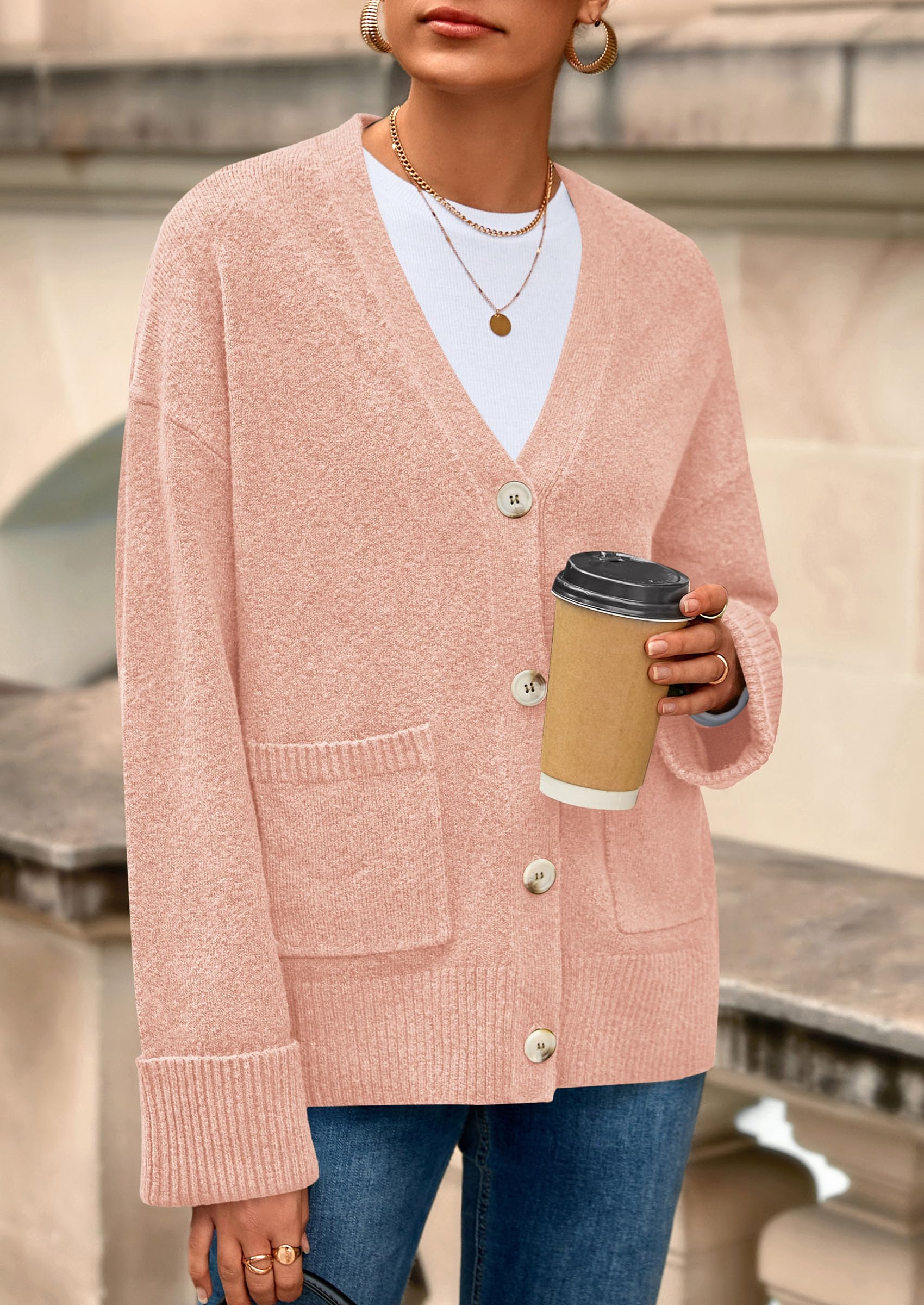 Women's Winter Oversized Cardigan Sweaters (Pink,S)