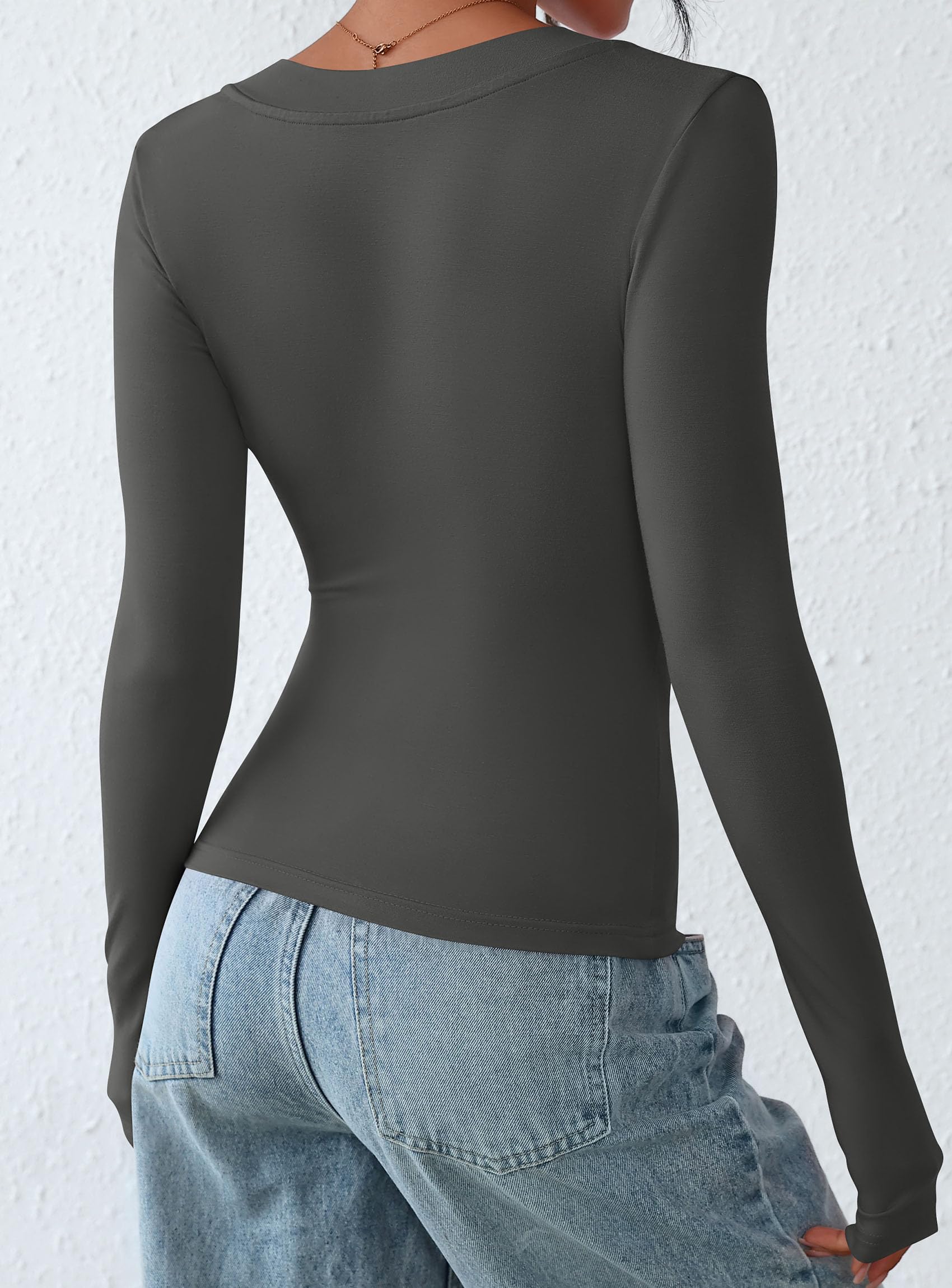 Women's V Neck Long Sleeve Shirts,Dark Grey,X-S