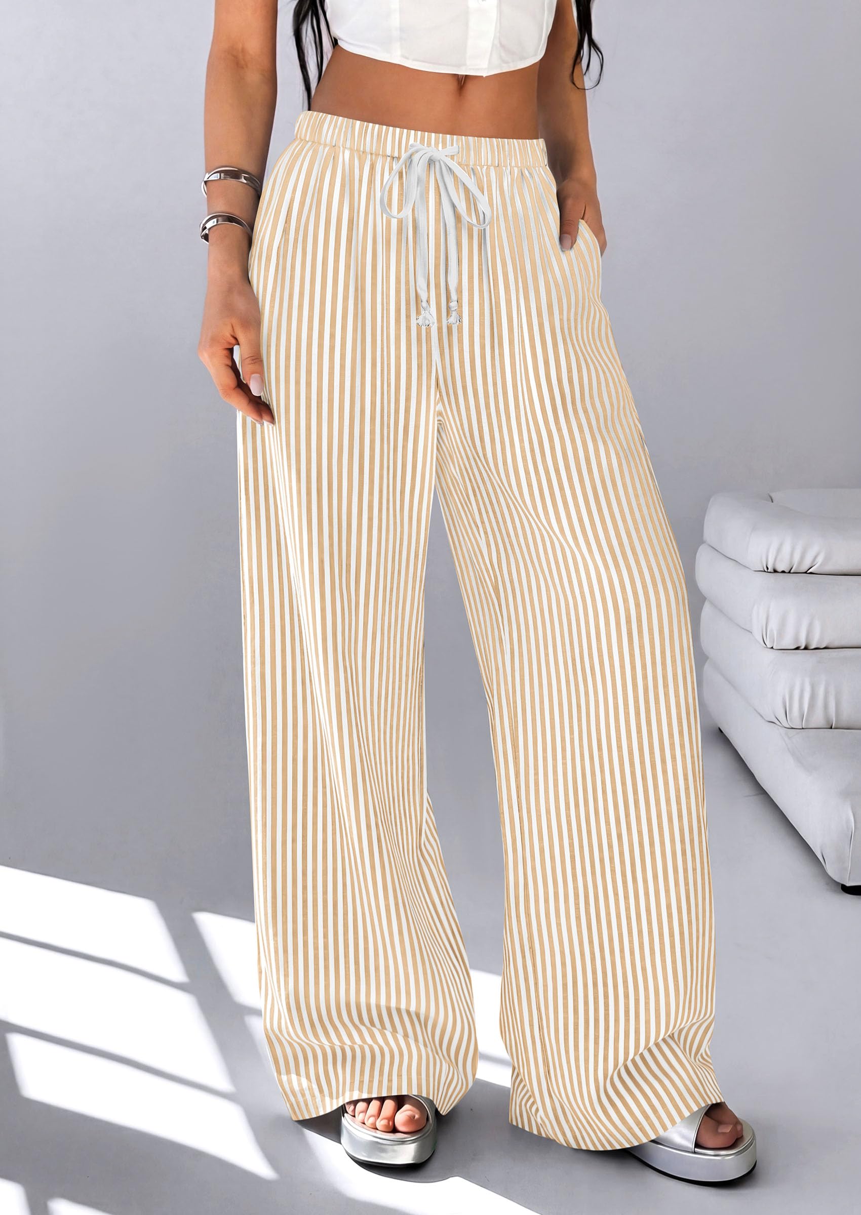 Women's Striped Wide Leg Pants 2026 Casual Palazzo with Pocket