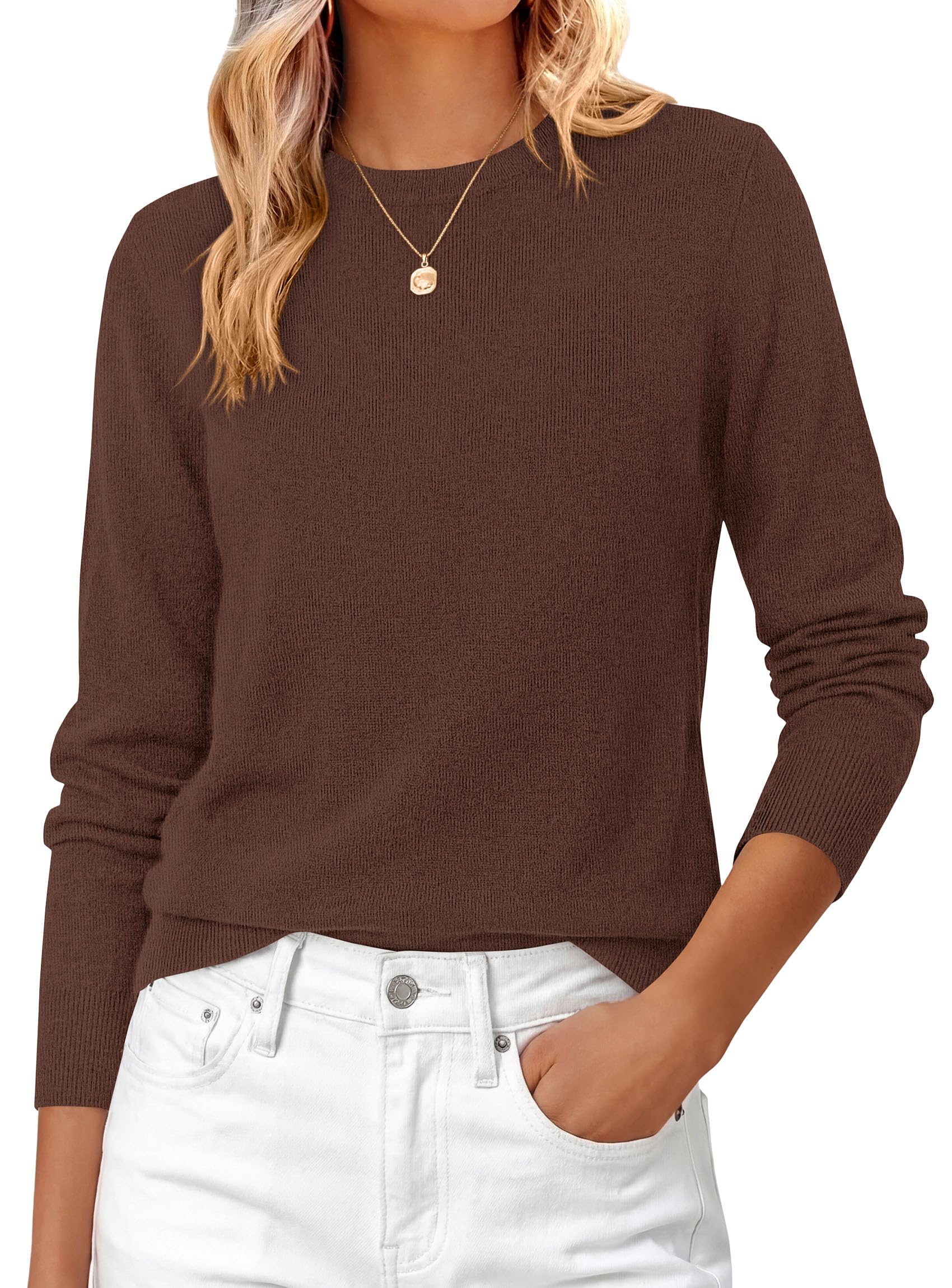 Womens Fall Basic Long Sleeve Sweater,Light Brown,XS