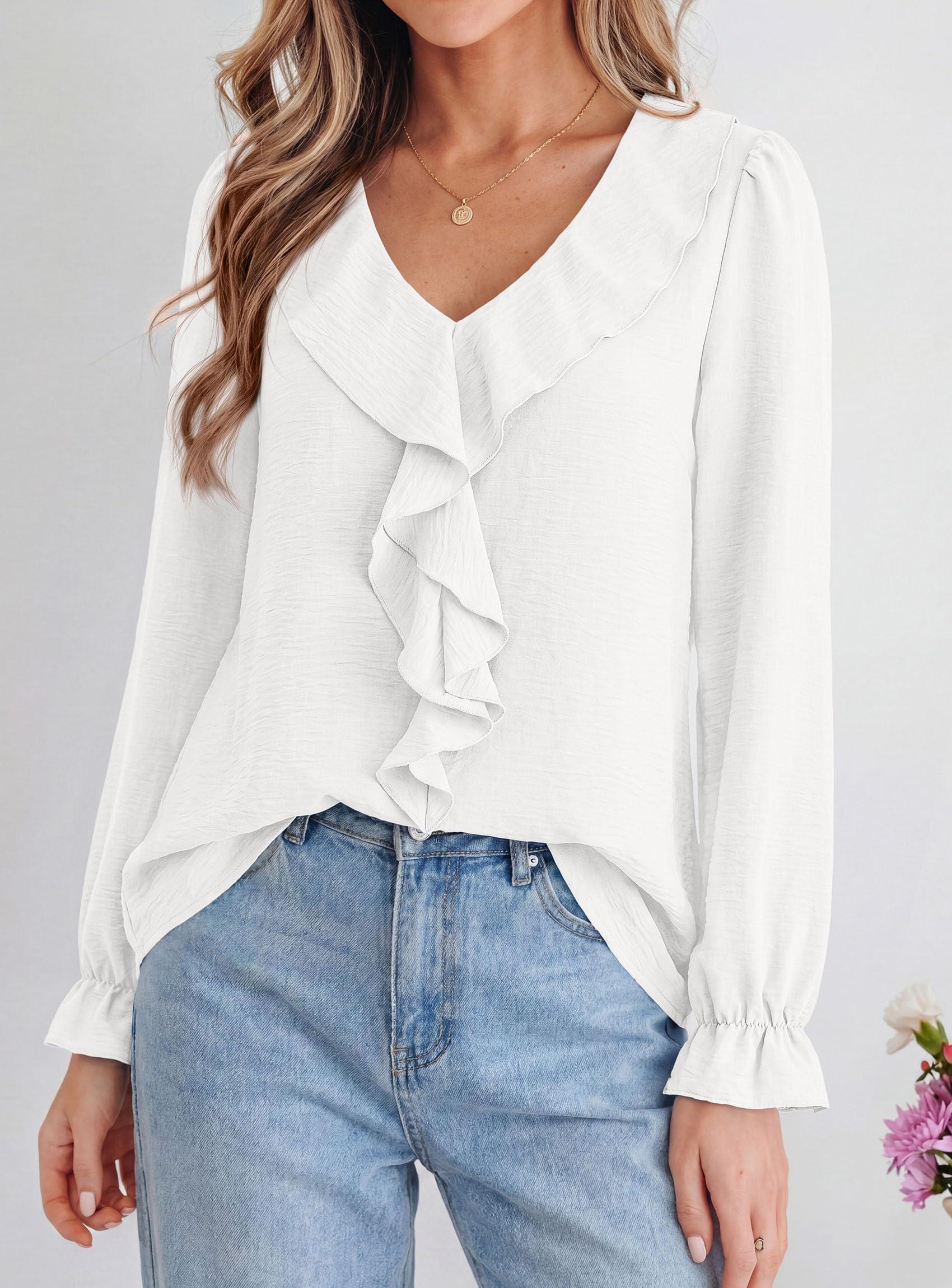 Women Early Fall Fashion Dressy Casual Blouses White,S