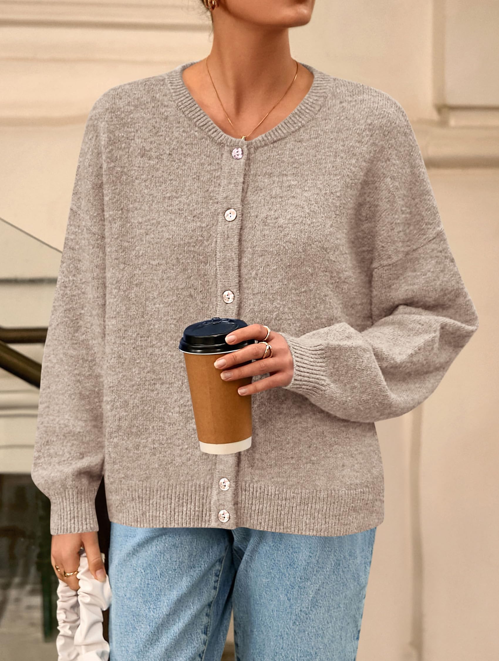 Womens Long Sleeve Cardigan Sweaters Button Down Knit Tops