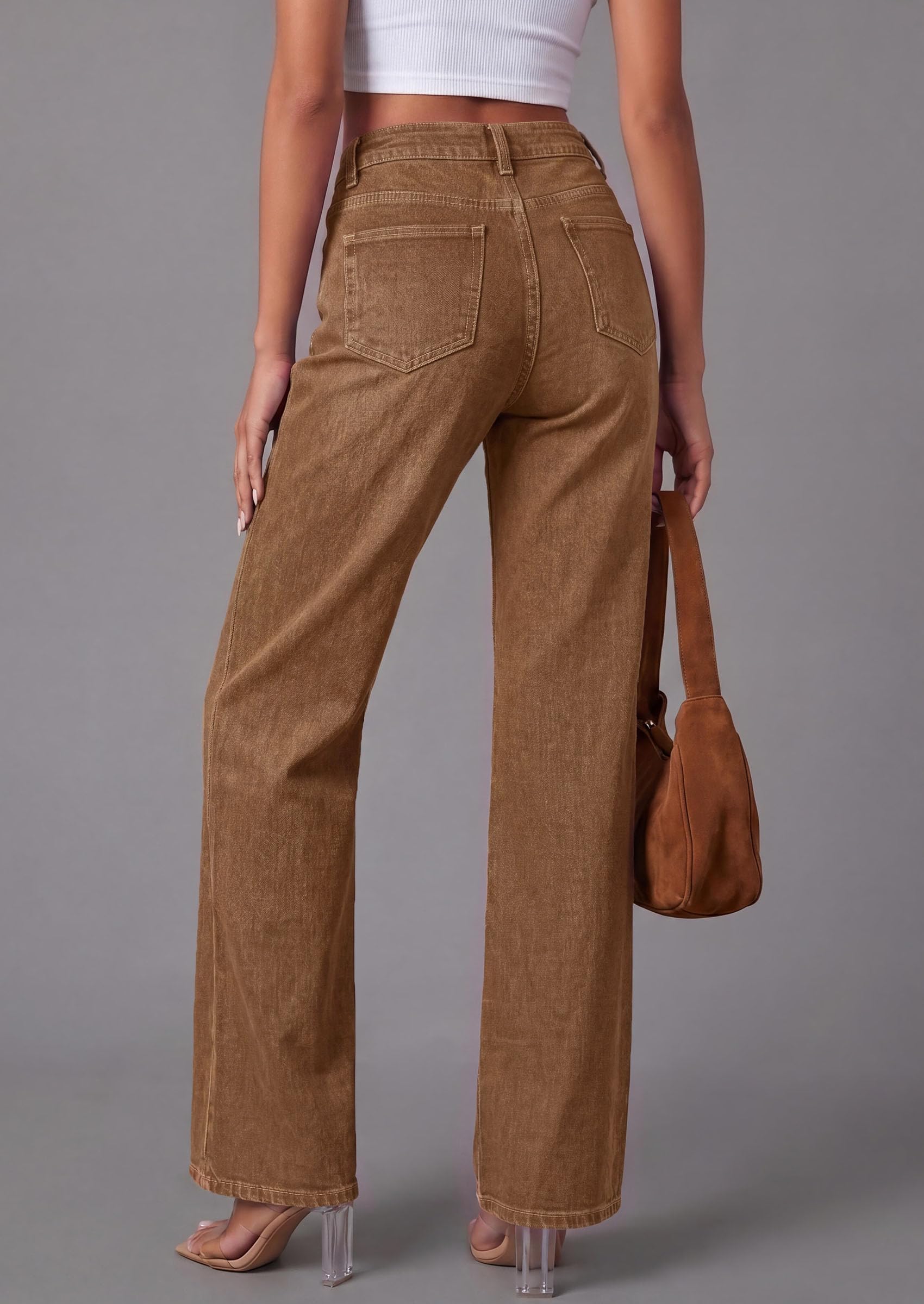 High Waisted Wide Leg Jeans for Women 2026 Trendy,Brown,6