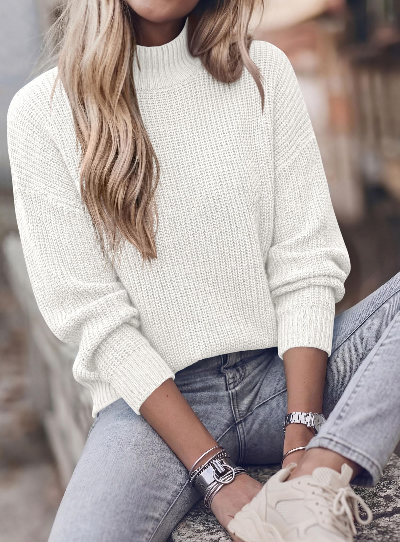 Women's Chunky Knit Fall Mock Turtleneck Pullover Sweaters