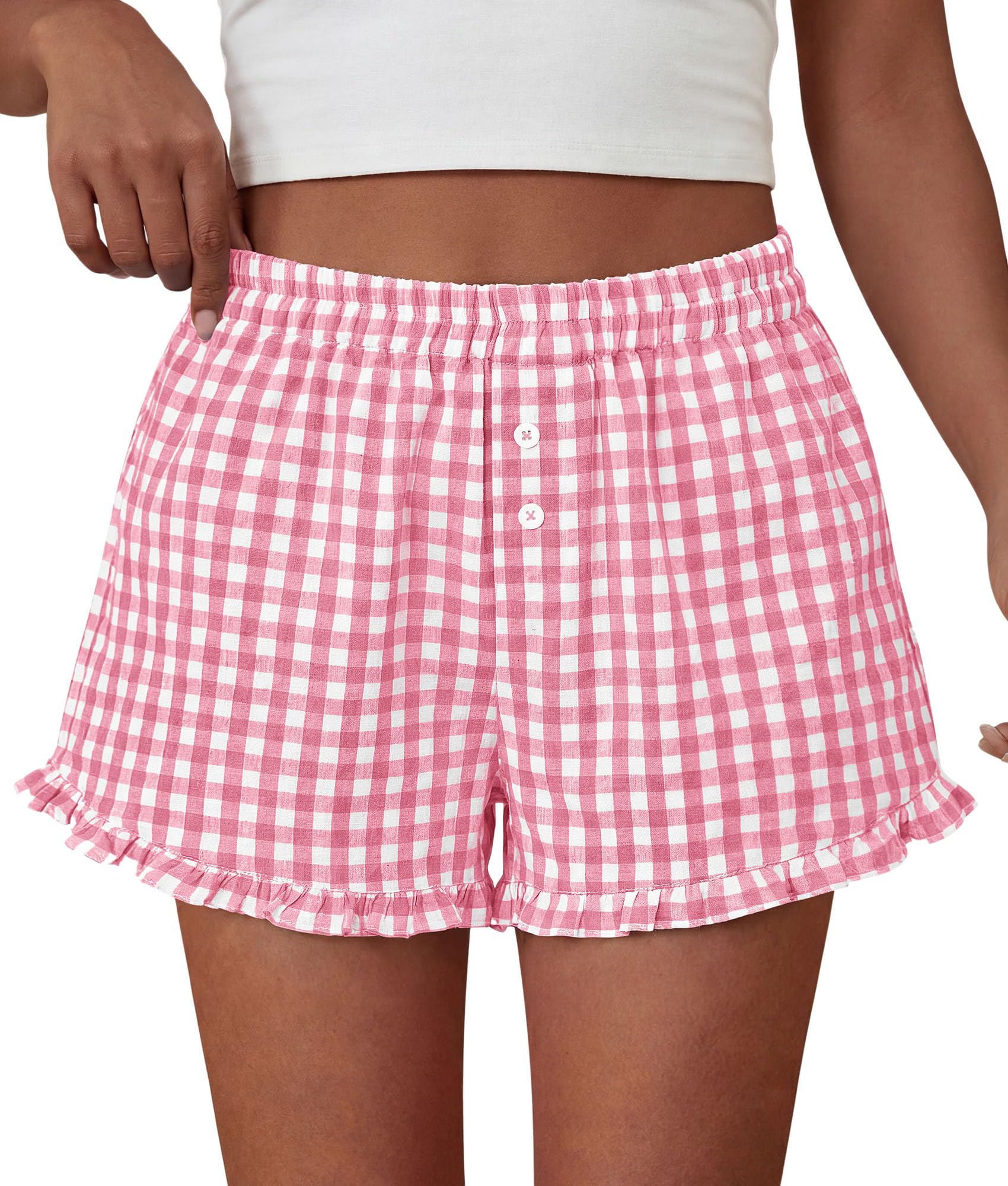 Womens Boxer Shorts Striped Gingham Ruffle Pajama Bottoms