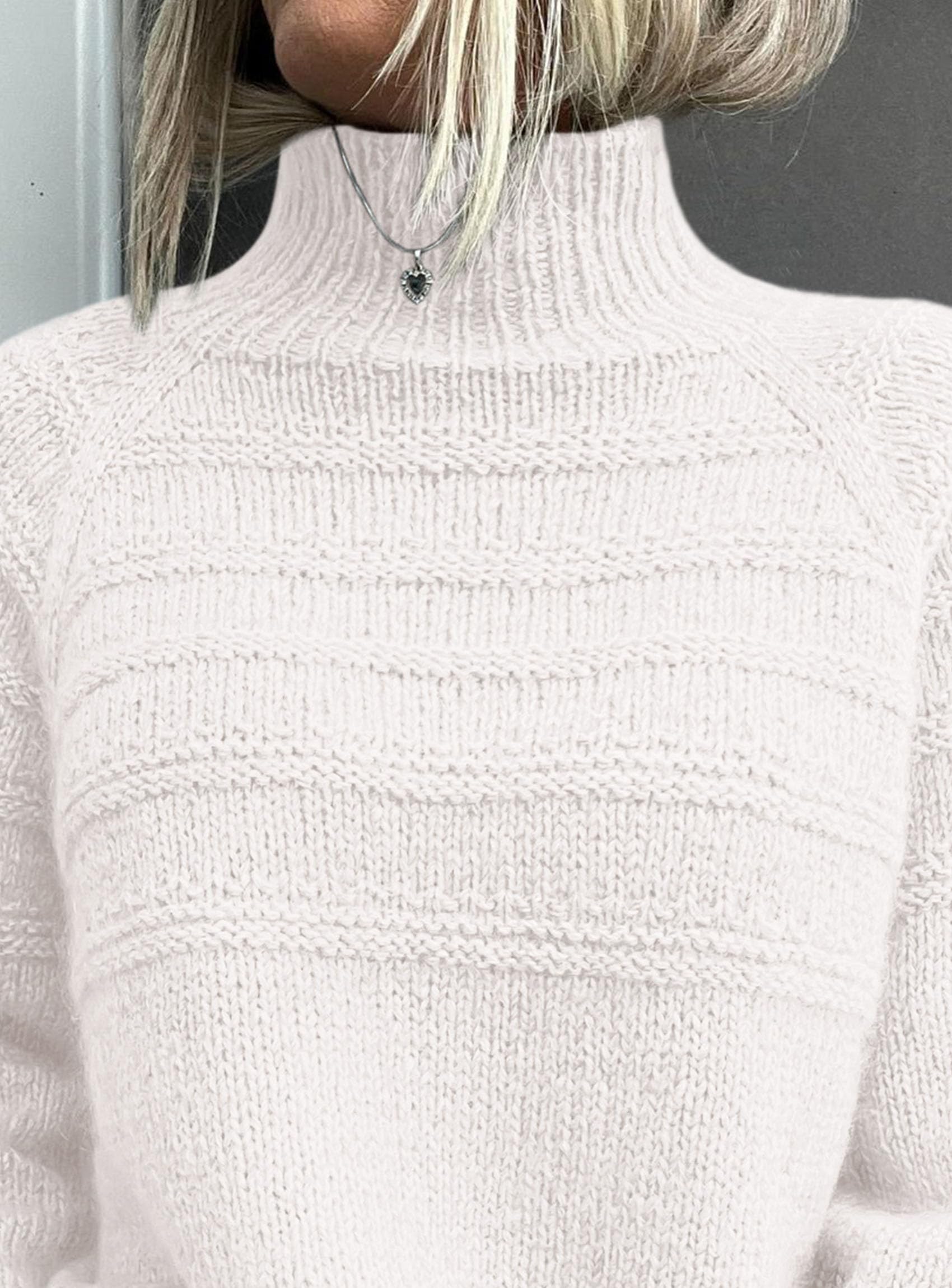 Women's Chunky Knit Mock Neck Pullover Sweaters,White,S