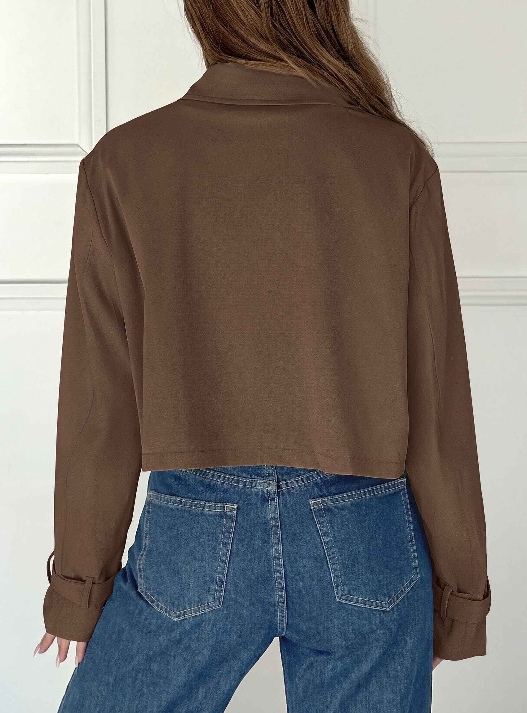 Cropped Trench Coat For Women Short Jacket,Brown,S