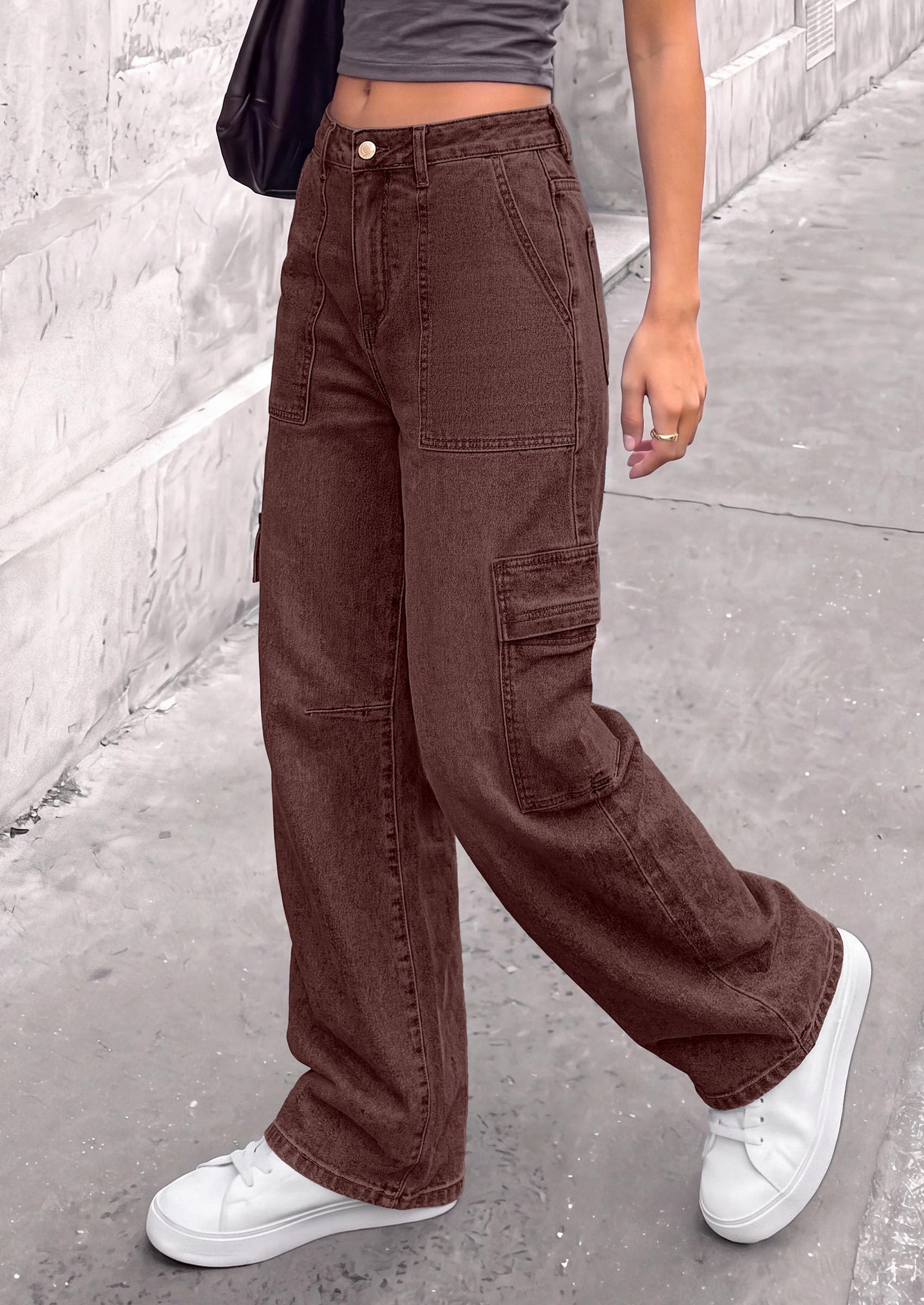 Barrel Pants Women Wide Leg Baggy Denim Jeans Brown,4