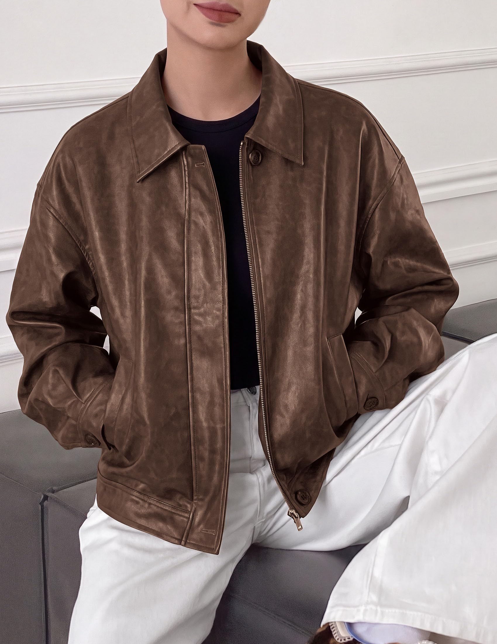 Women's Faux Leather Oversized Motorcycle Jackets Fall Outfits