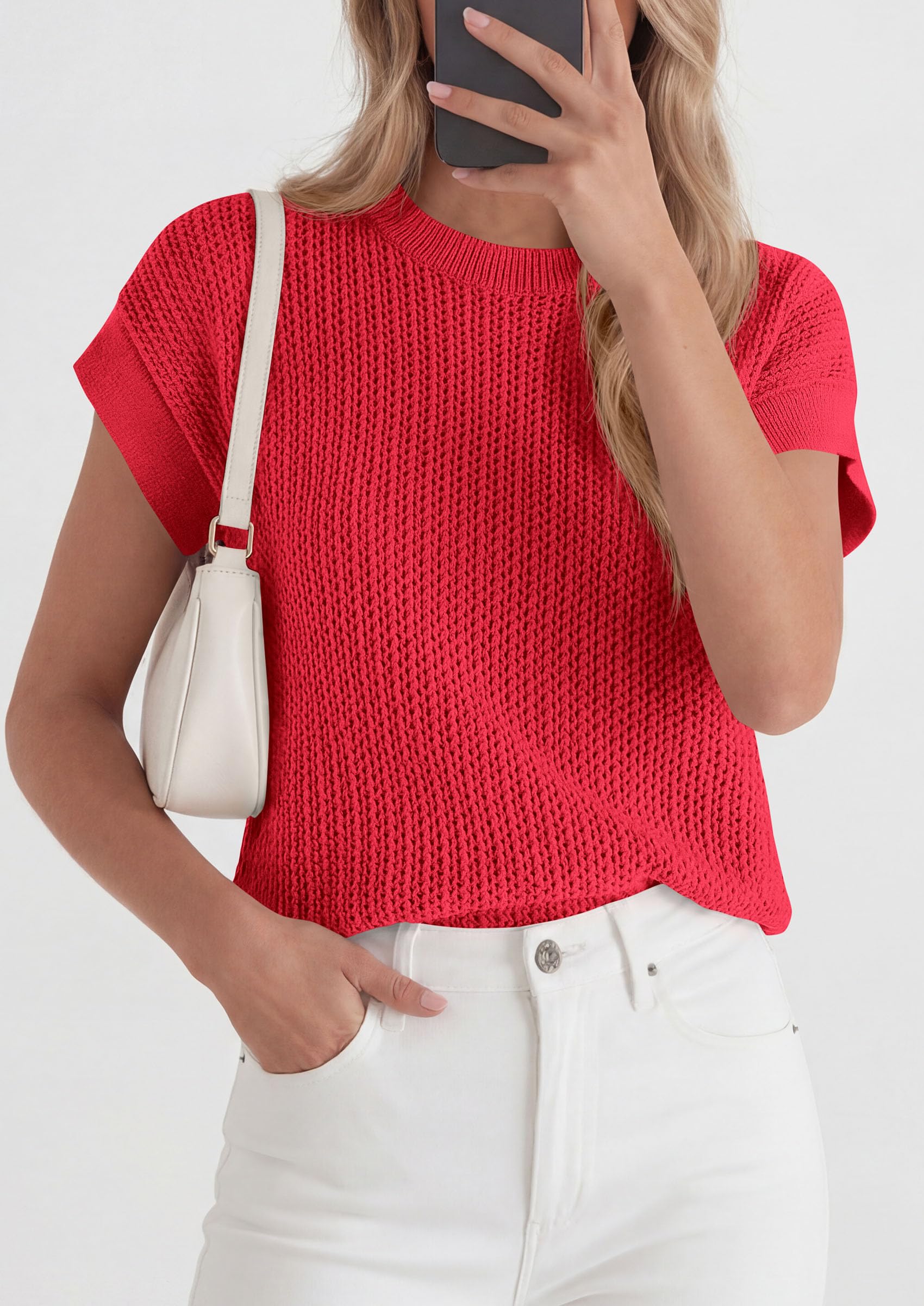 Women's Summer Sweater Vest Crochet Tops (Red,S)