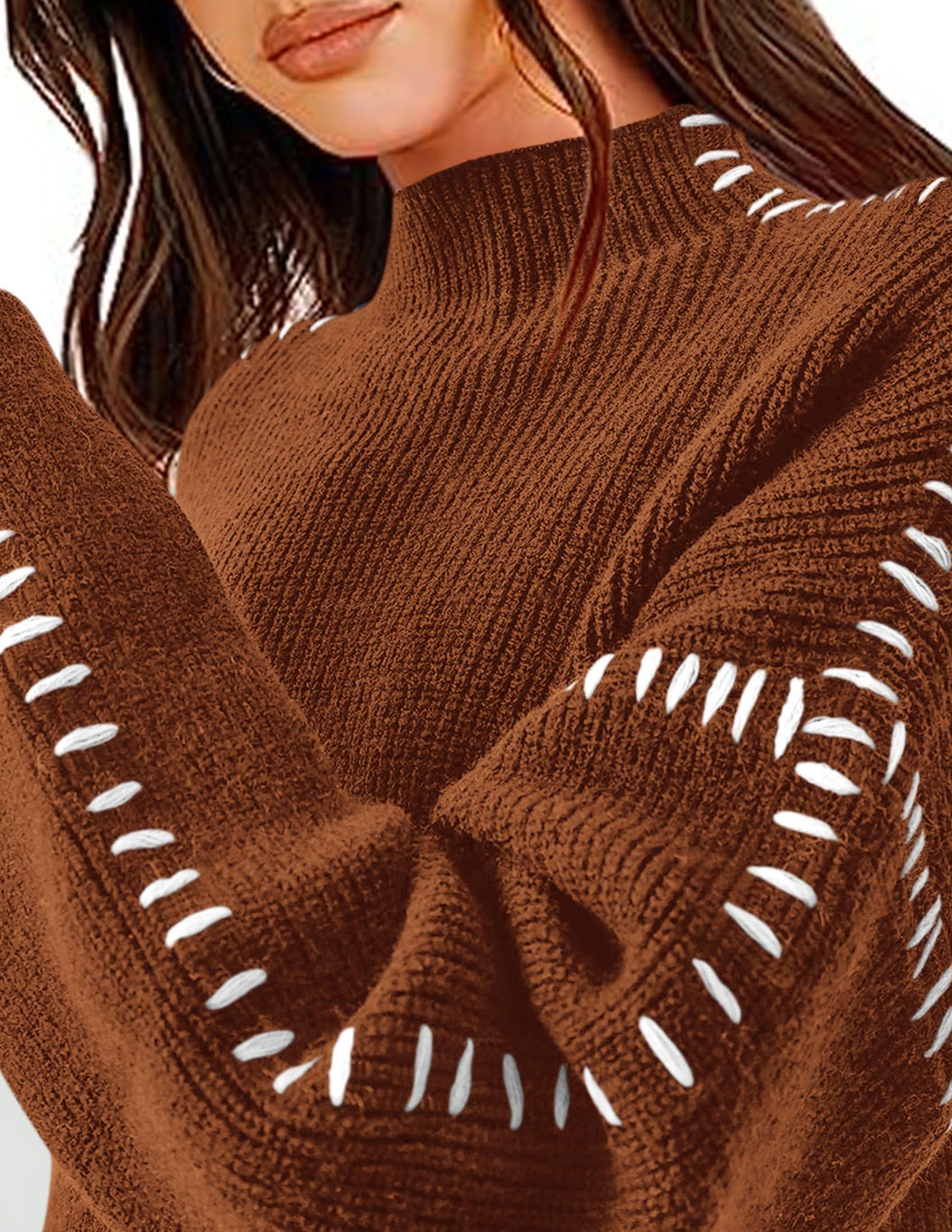 Womens Chunky Knit Oversized Pullover Sweaters,Caramel,S