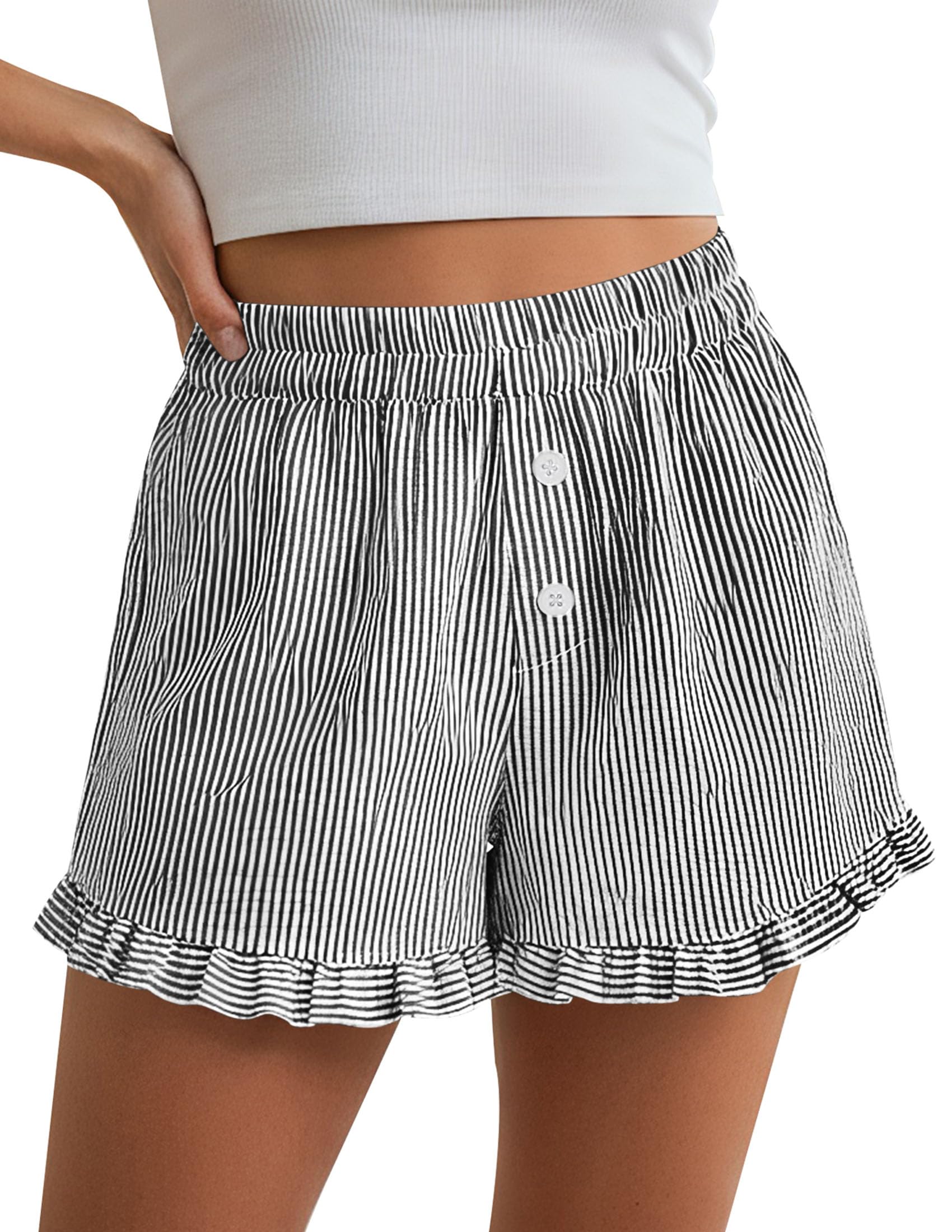 Womens Boxer Shorts Striped Gingham Ruffle Pajama Bottoms
