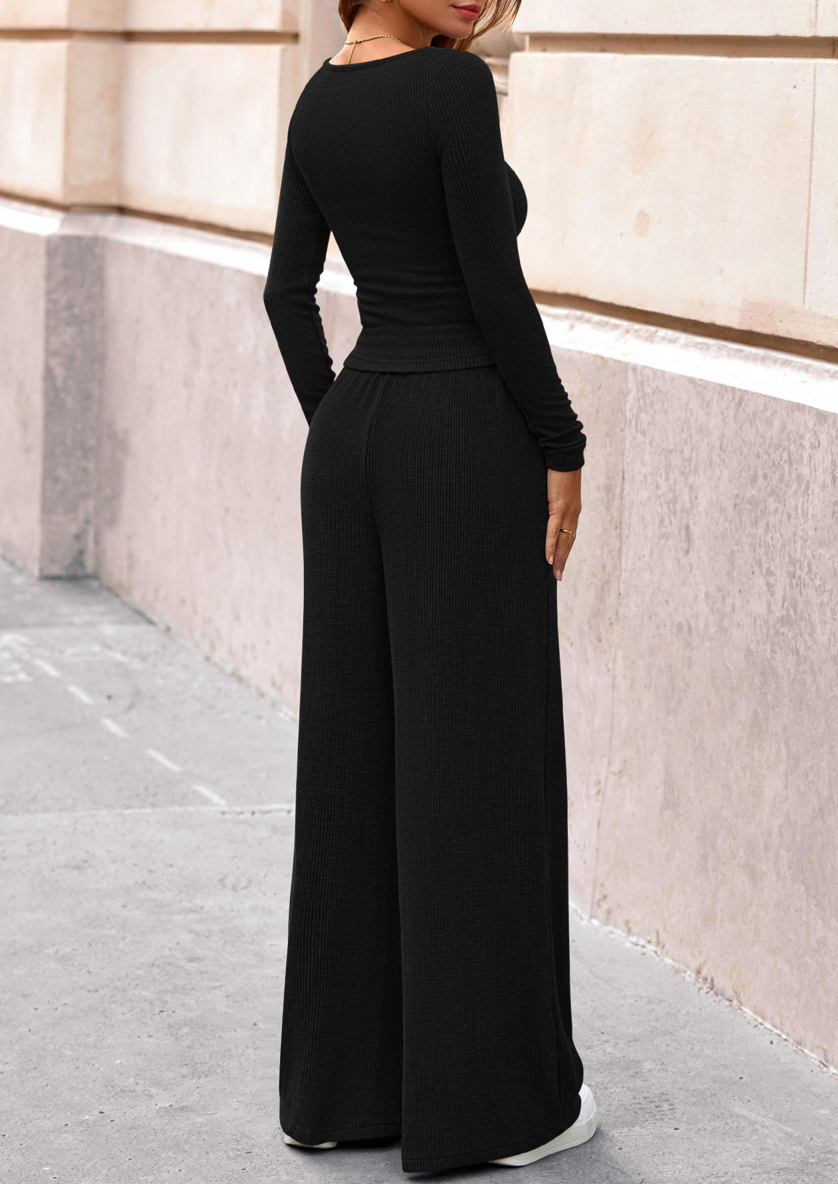 Matching Sets Women Clothing 2 Piece Lounge Set,Black,S