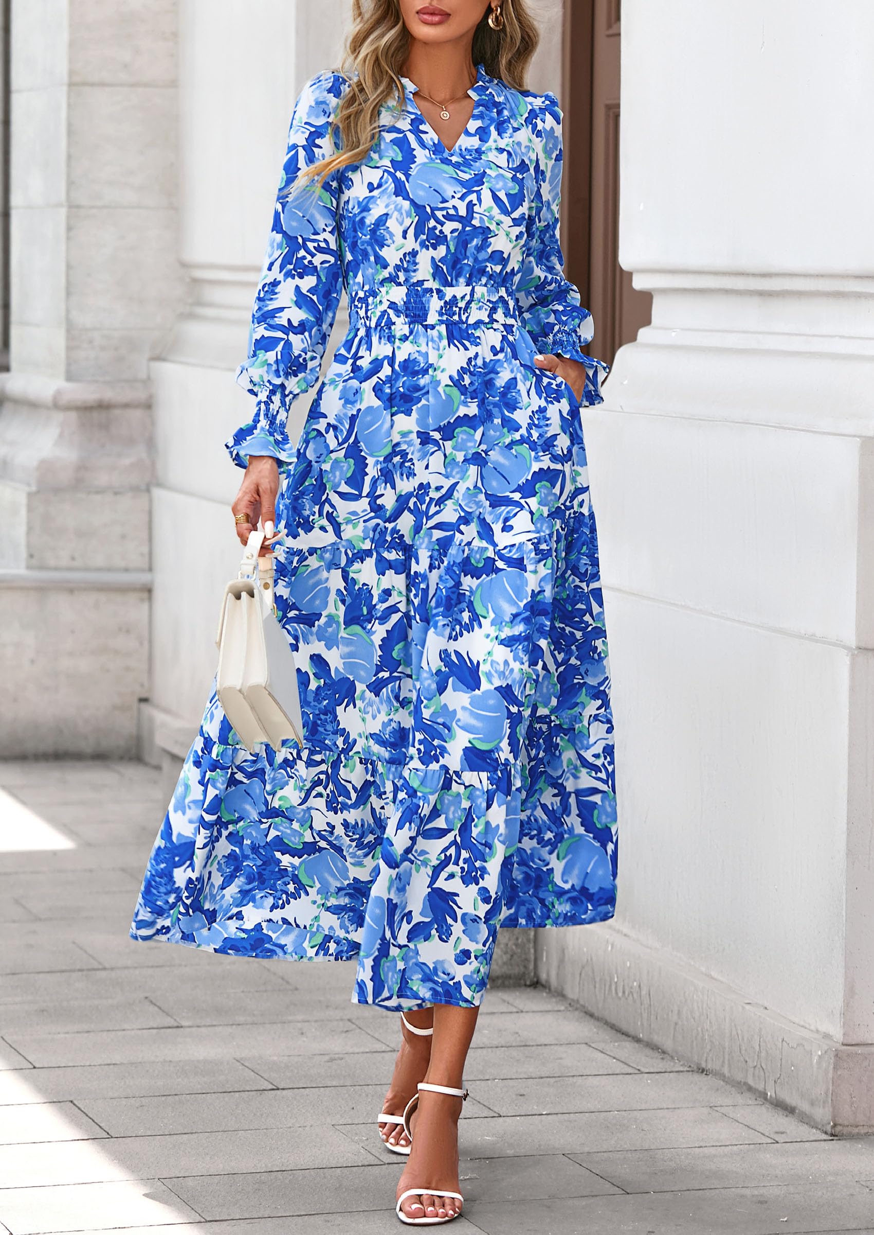Women's Floral Maxi Dress Fall A Line Wedding Guest Dresses