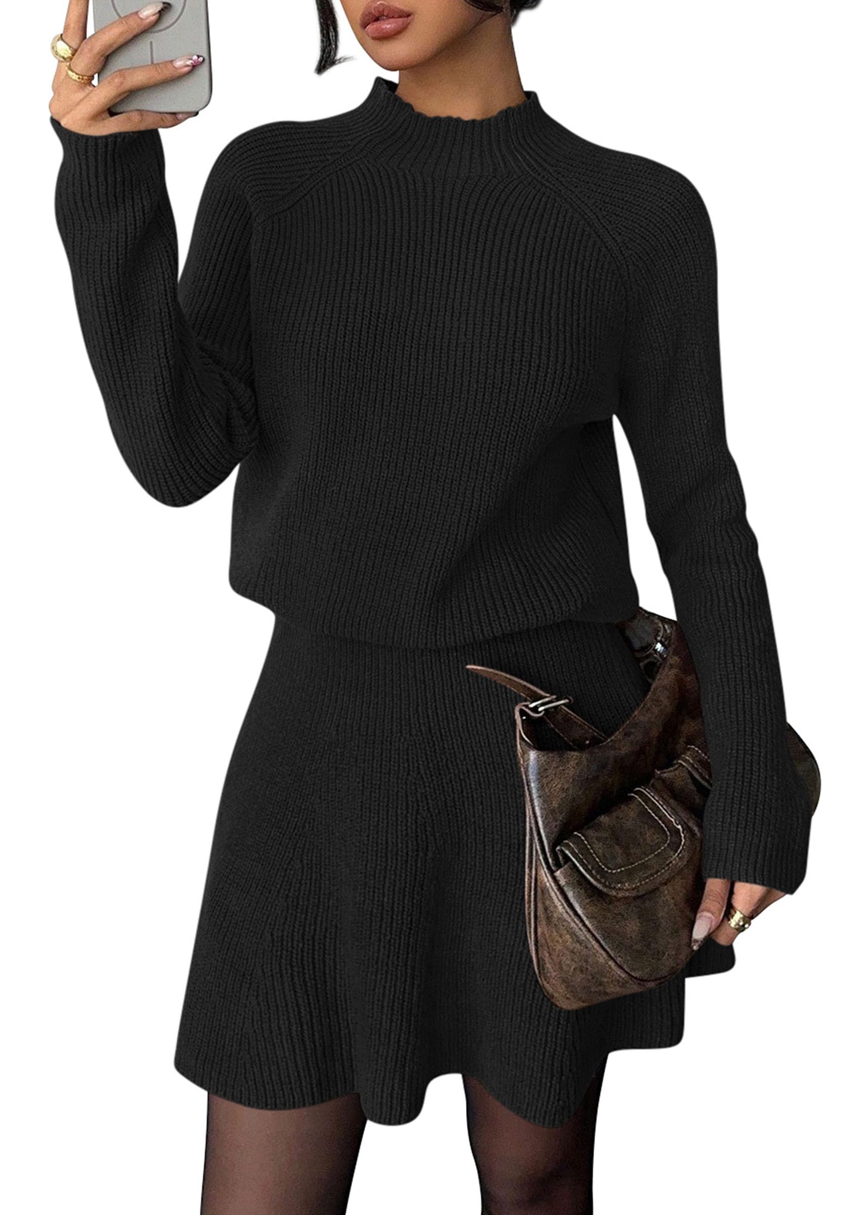 Women's Fall 2 Piece Outfits Matching Sweater Skirt Sets