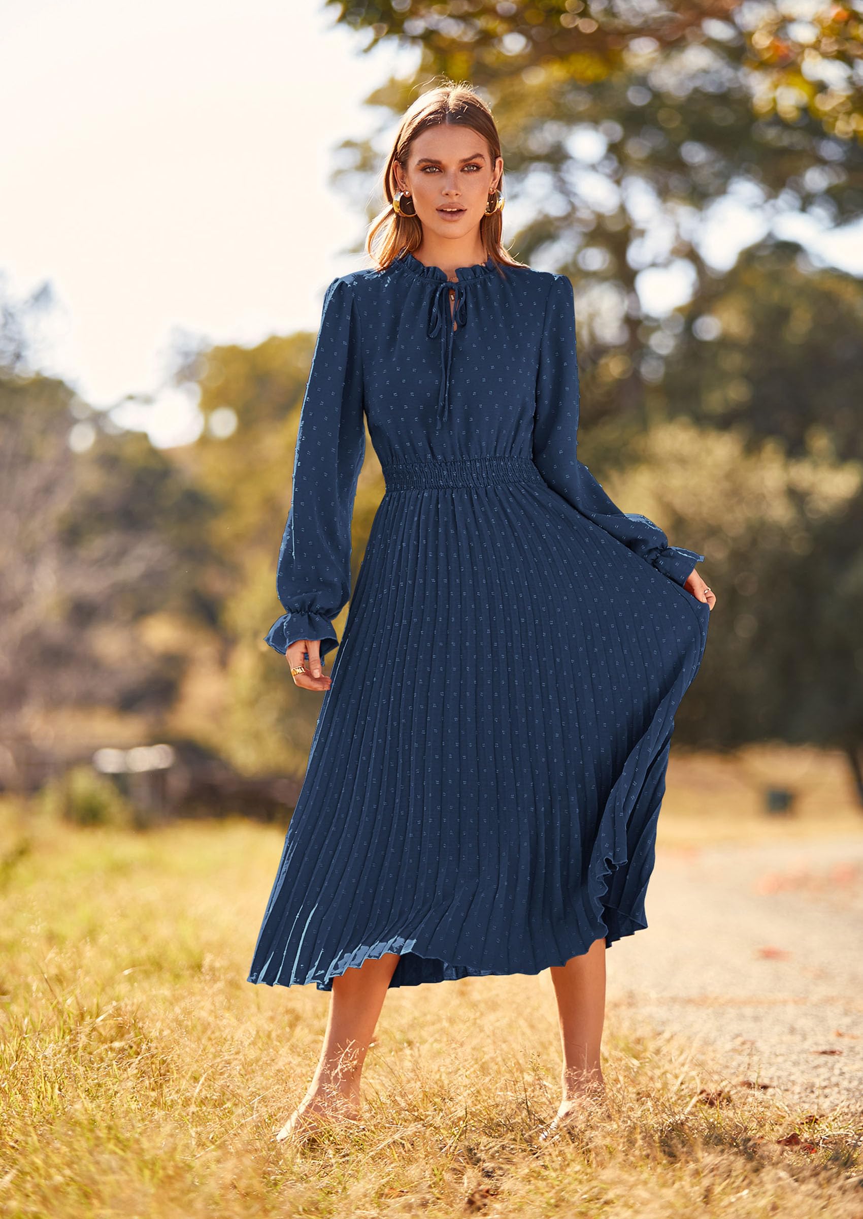 Women's Fall Midi Wedding Guest Dress(Dark Blue,Small)