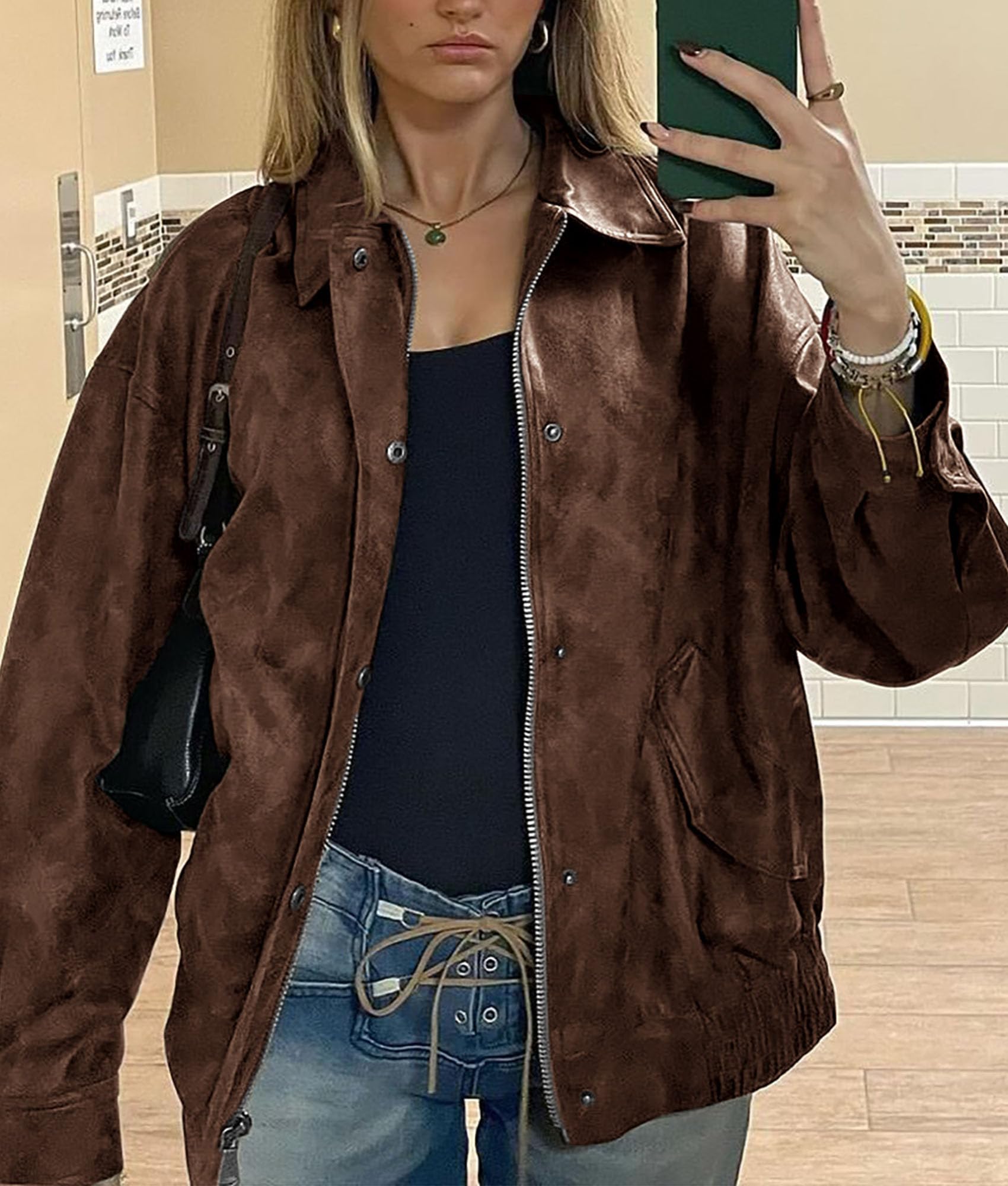 Women's Faux Leather Motorcycle Jackets(Style2-Brown,X-Large)