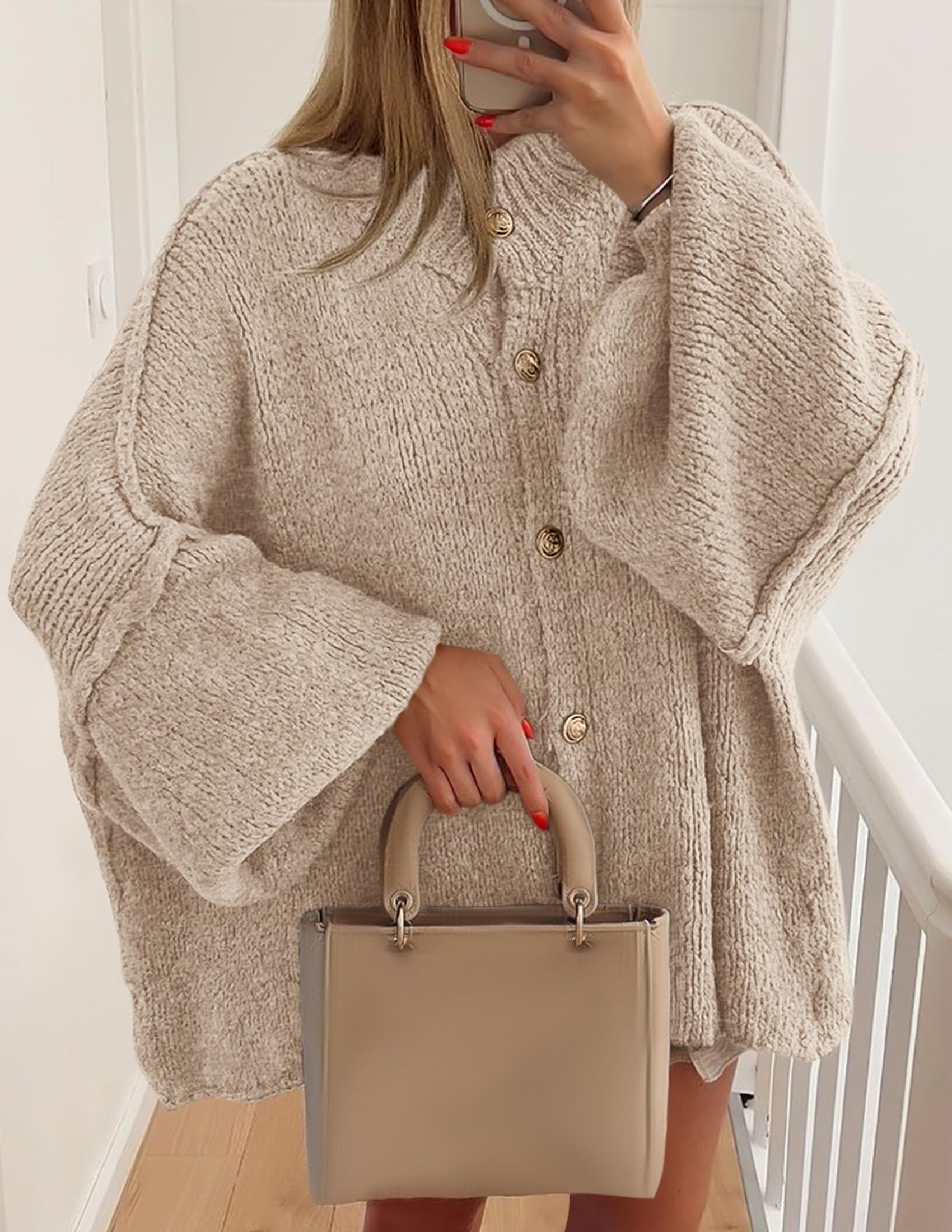Women's Oversized Chunky Cardigan Sweaters(Light Khaki,Small)