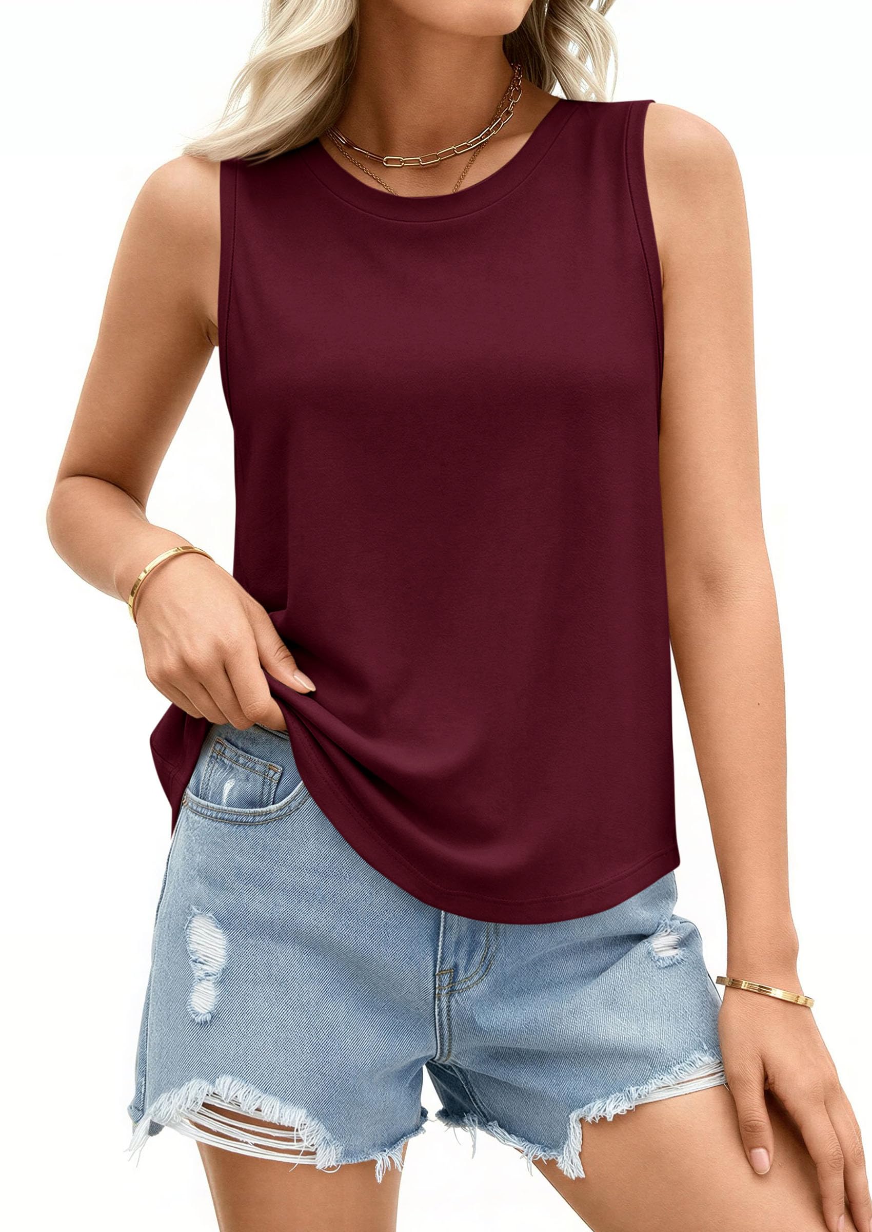 Women's Wide Strap Sleeveless Tank Tops,Burgundy,S