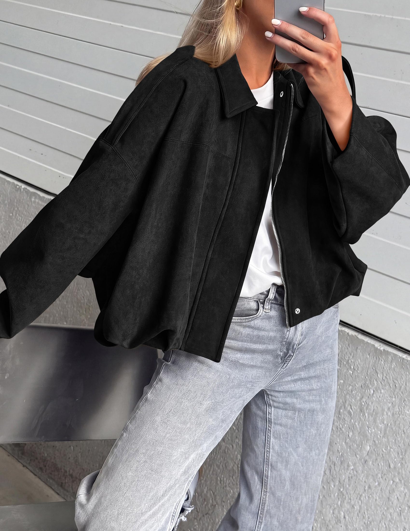 Faux Suede Jacket Women Fall Cropped Western Bomber Jacket