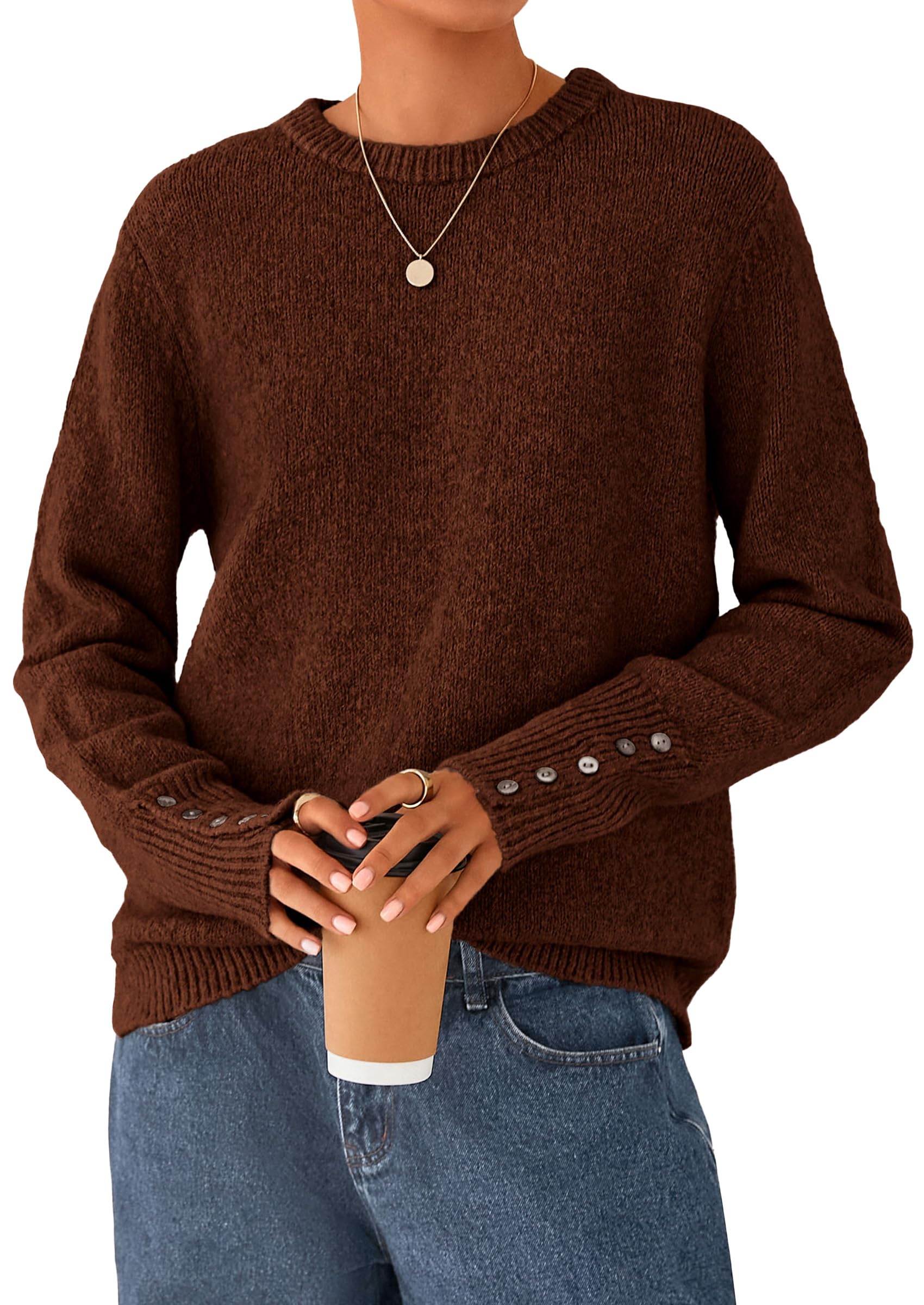 Fall Sweaters for Women Cozy Casual Pullover Ribbed Knit Tops