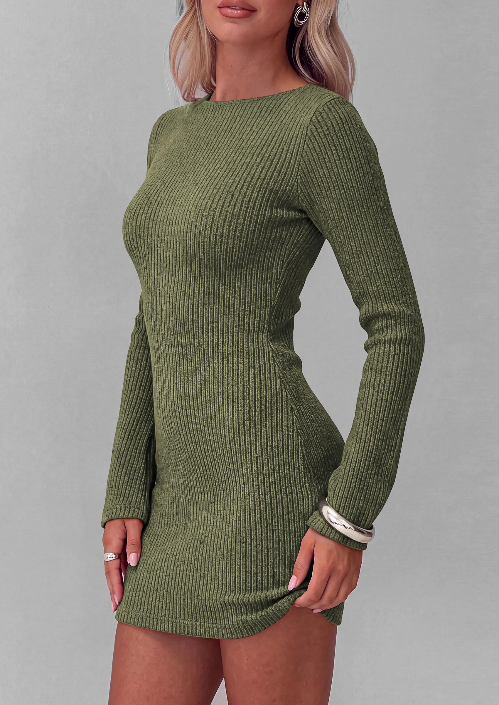 Womens Boat Neck Bell Long Sleeve Mini Sweater Dress