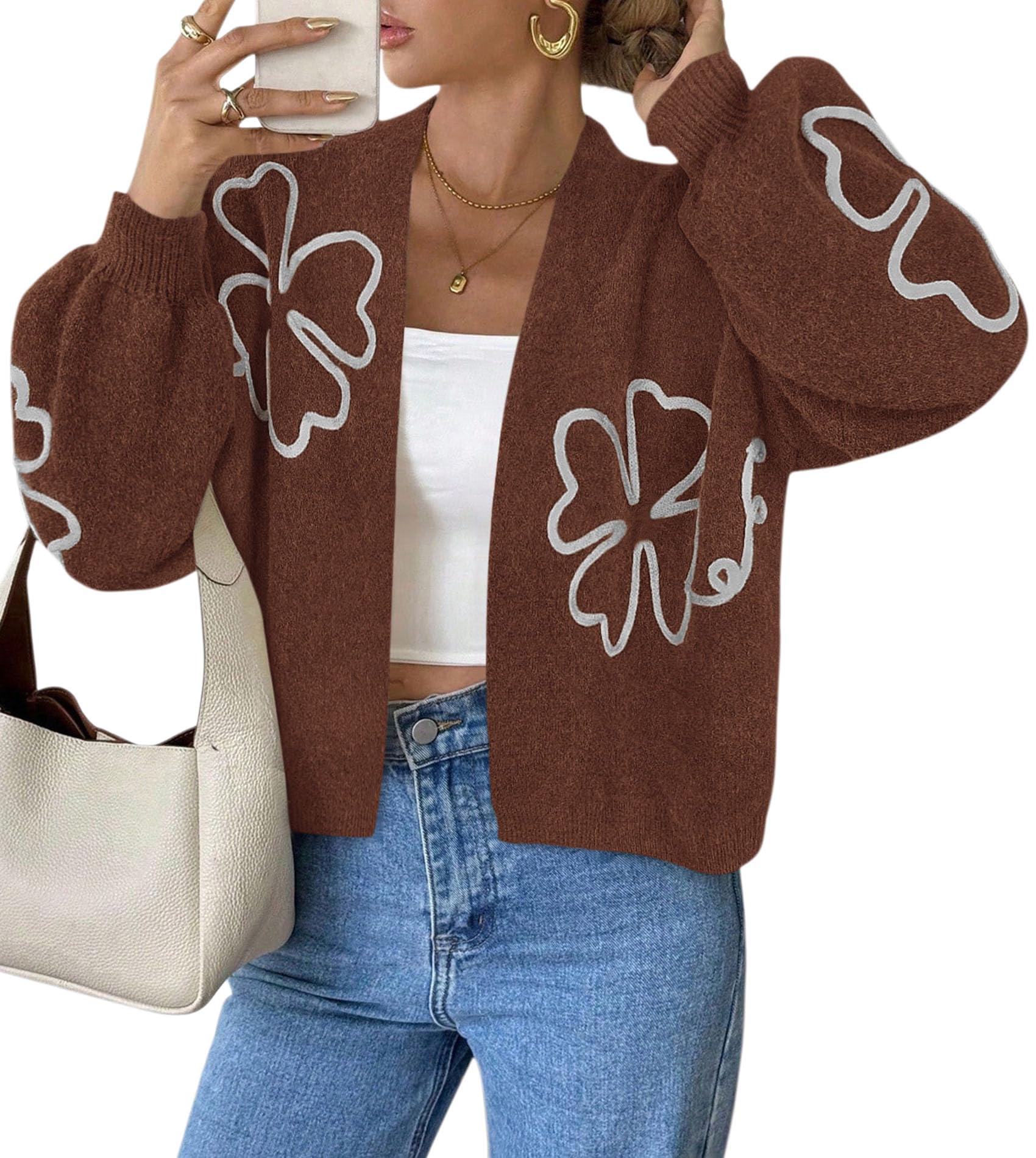 Women's Floral Oversized Cardigan Sweaters Trendy Fall Outfits