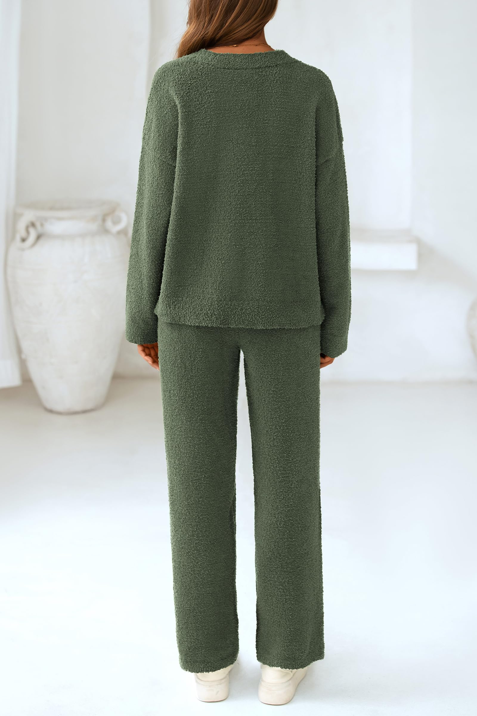 Lounge Sets for Women Fall 2 Piece Fuzzy Sweater Pajama Set