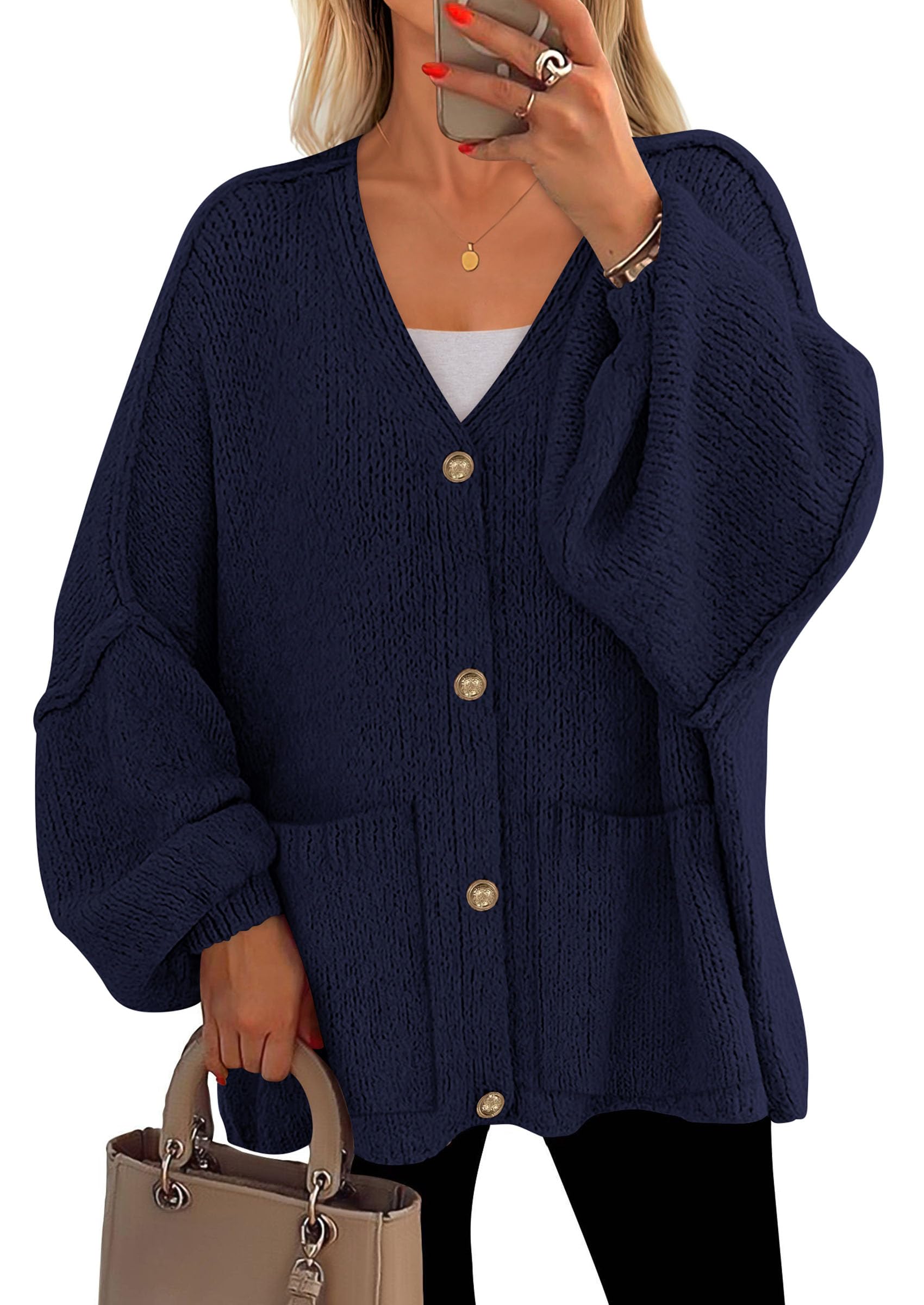 Oversized Chunky Cardigan Sweaters for Women Navy,S