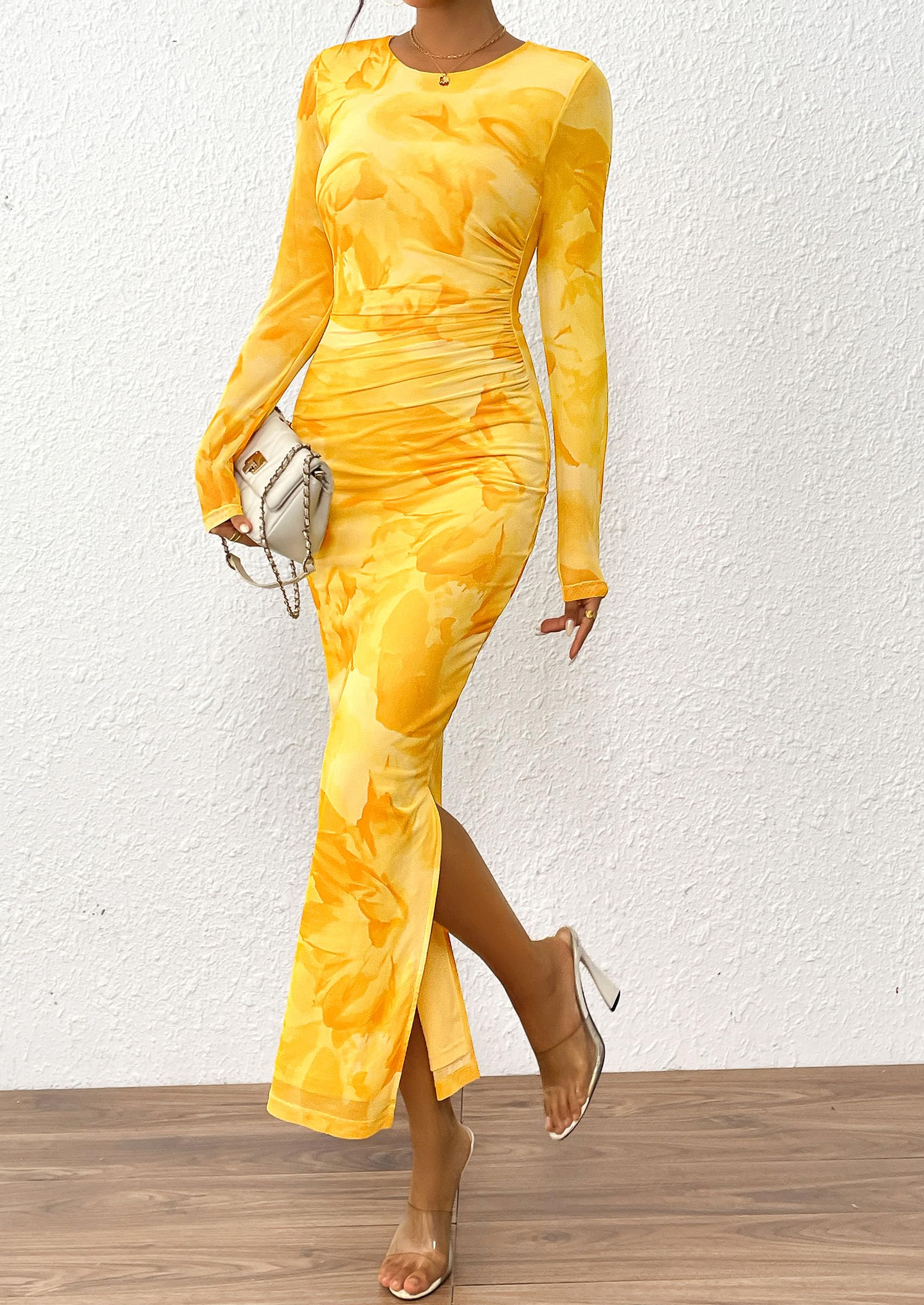 Women's Floral Bodycon Maxi Fall Dress