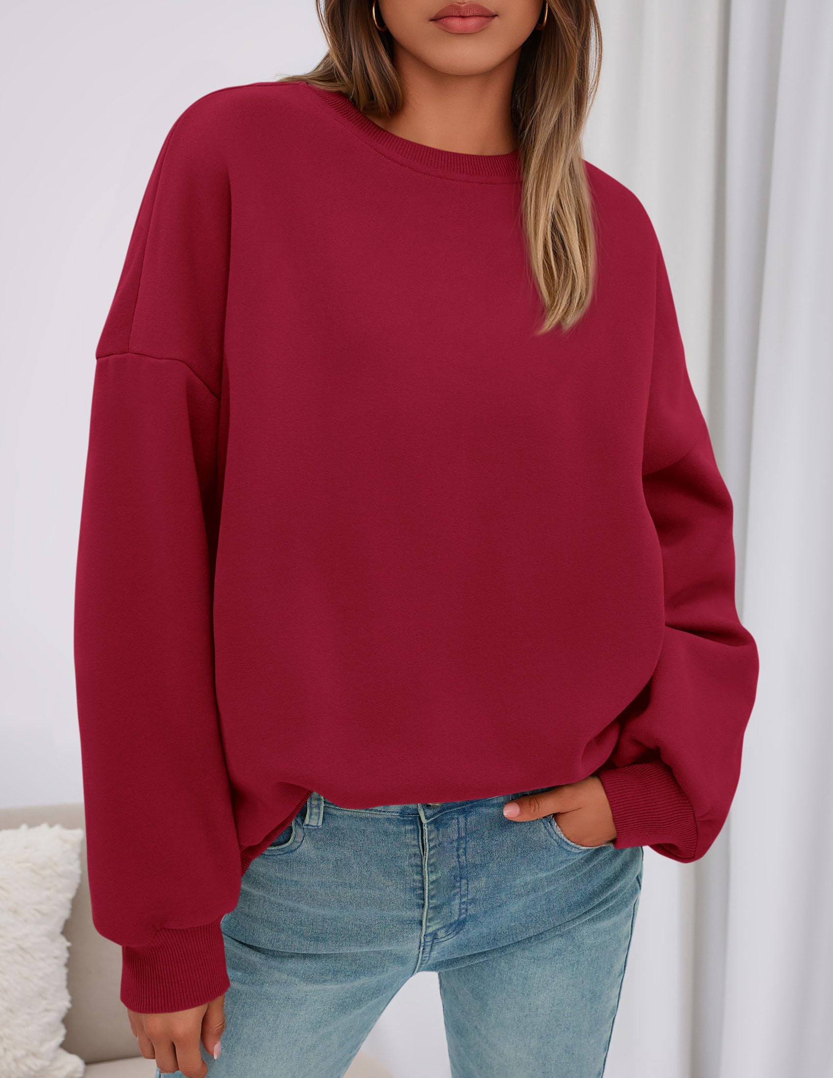 Womens Oversized Crewneck Sweatshirt 2026 Fall Outfits Red