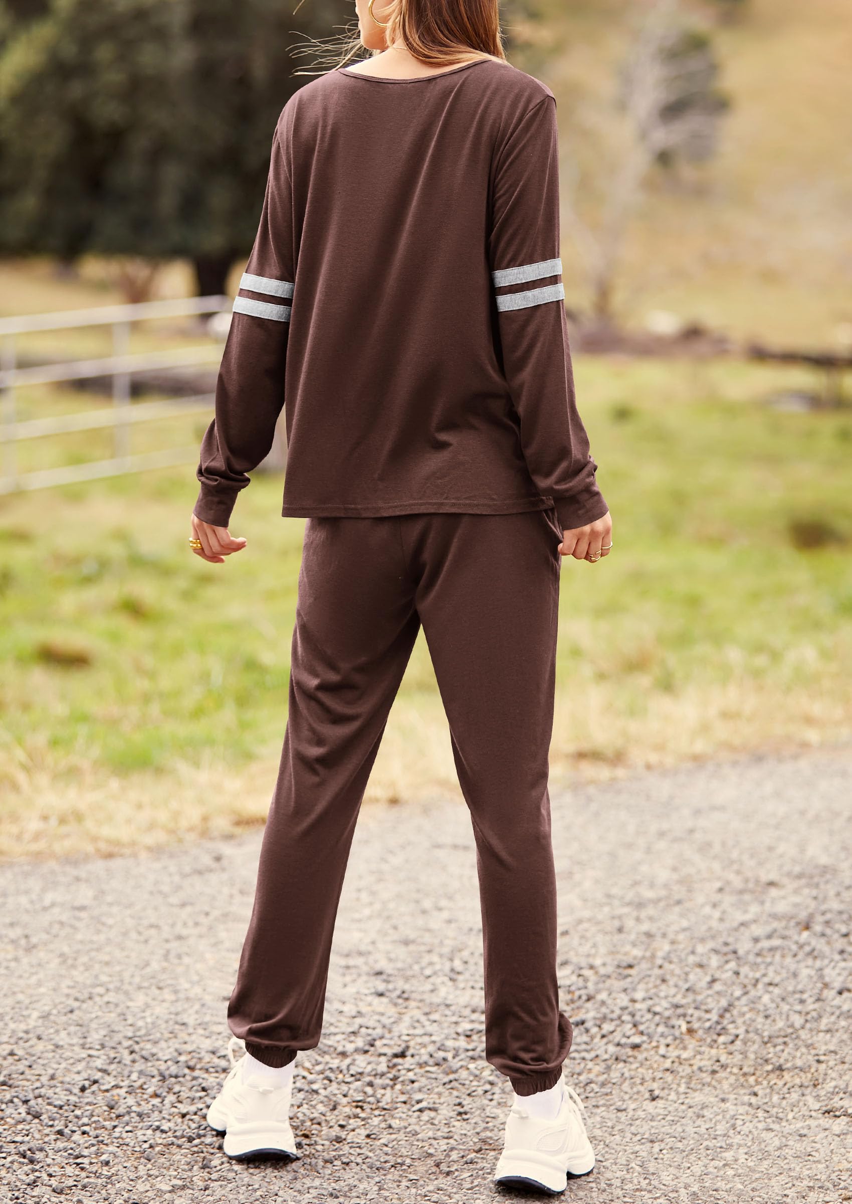 Women Color Block 2 Piece Sets Tracksuit,Brown,S