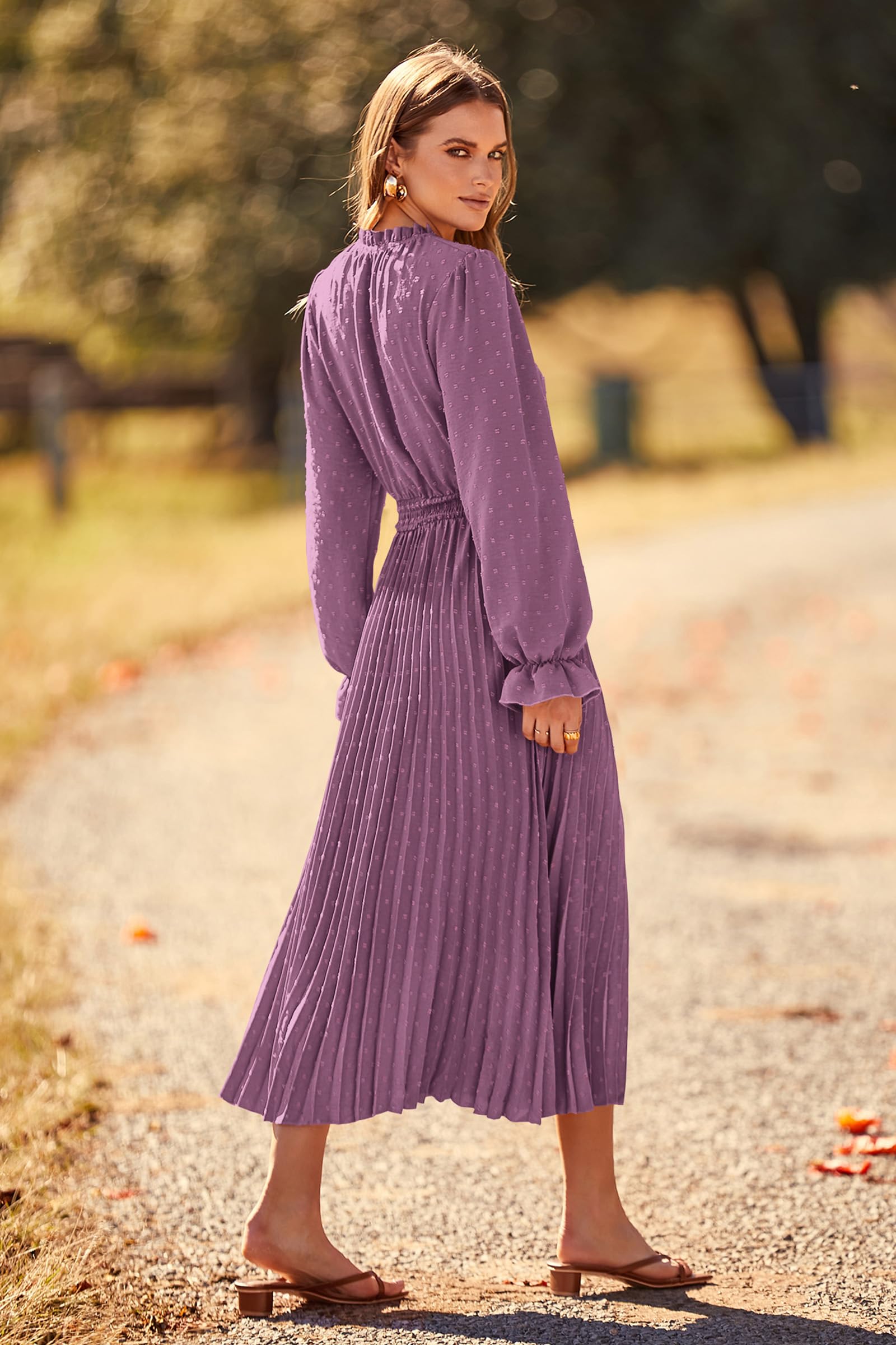 Women's Fall Midi Wedding Guest Dress(Purple,Small)