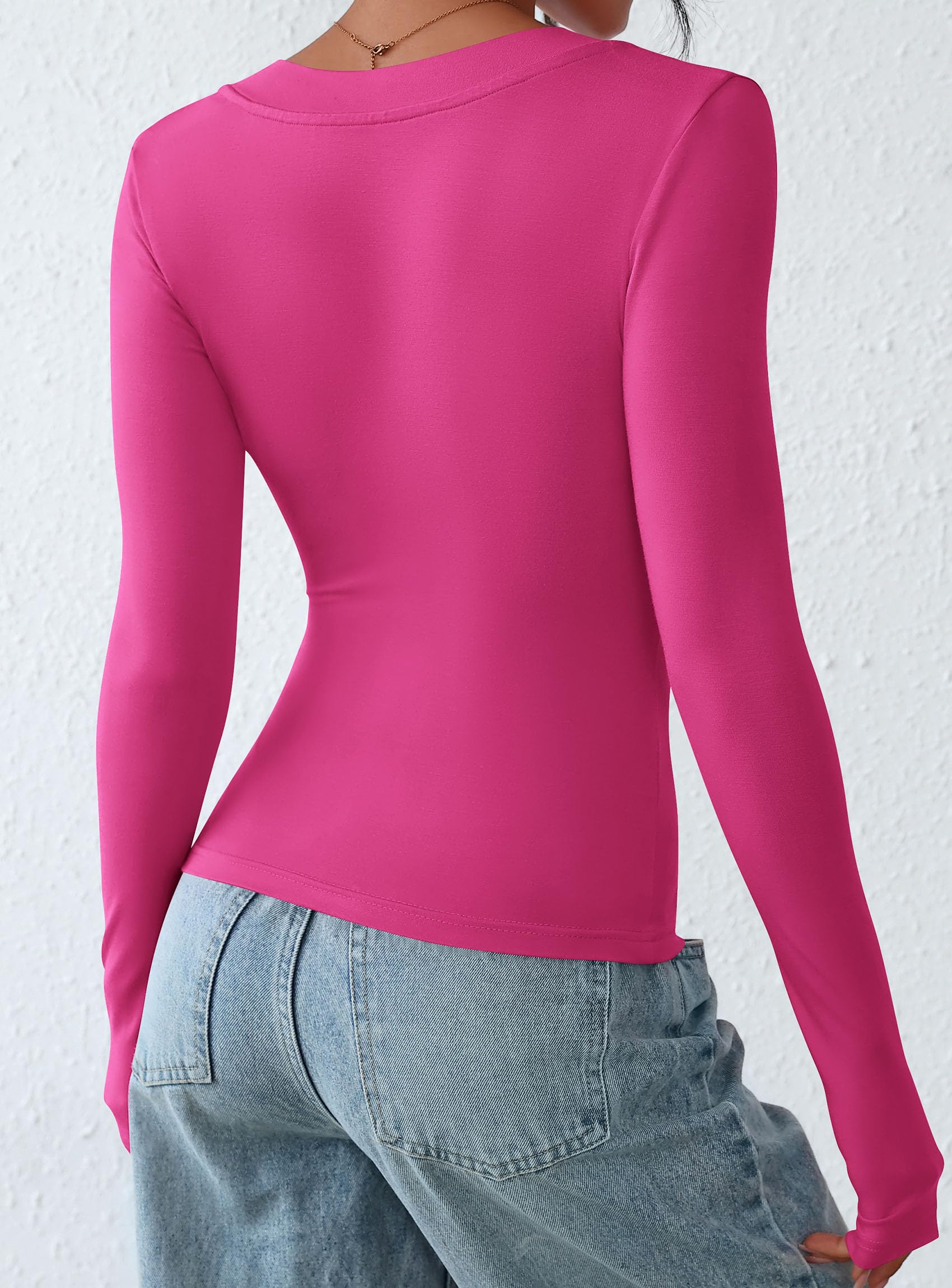 Women's V Neck Long Sleeve Shirts,Rose,X-S