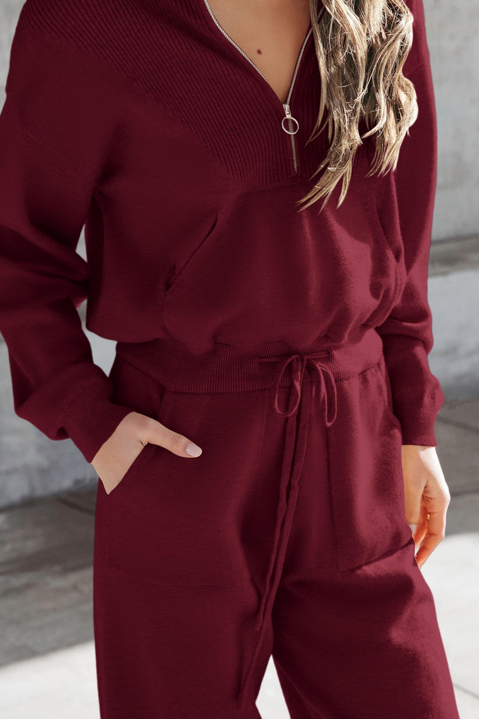 Women's 2 Piece Sweatsuits Set Fall Outfits(Wine Red,S)