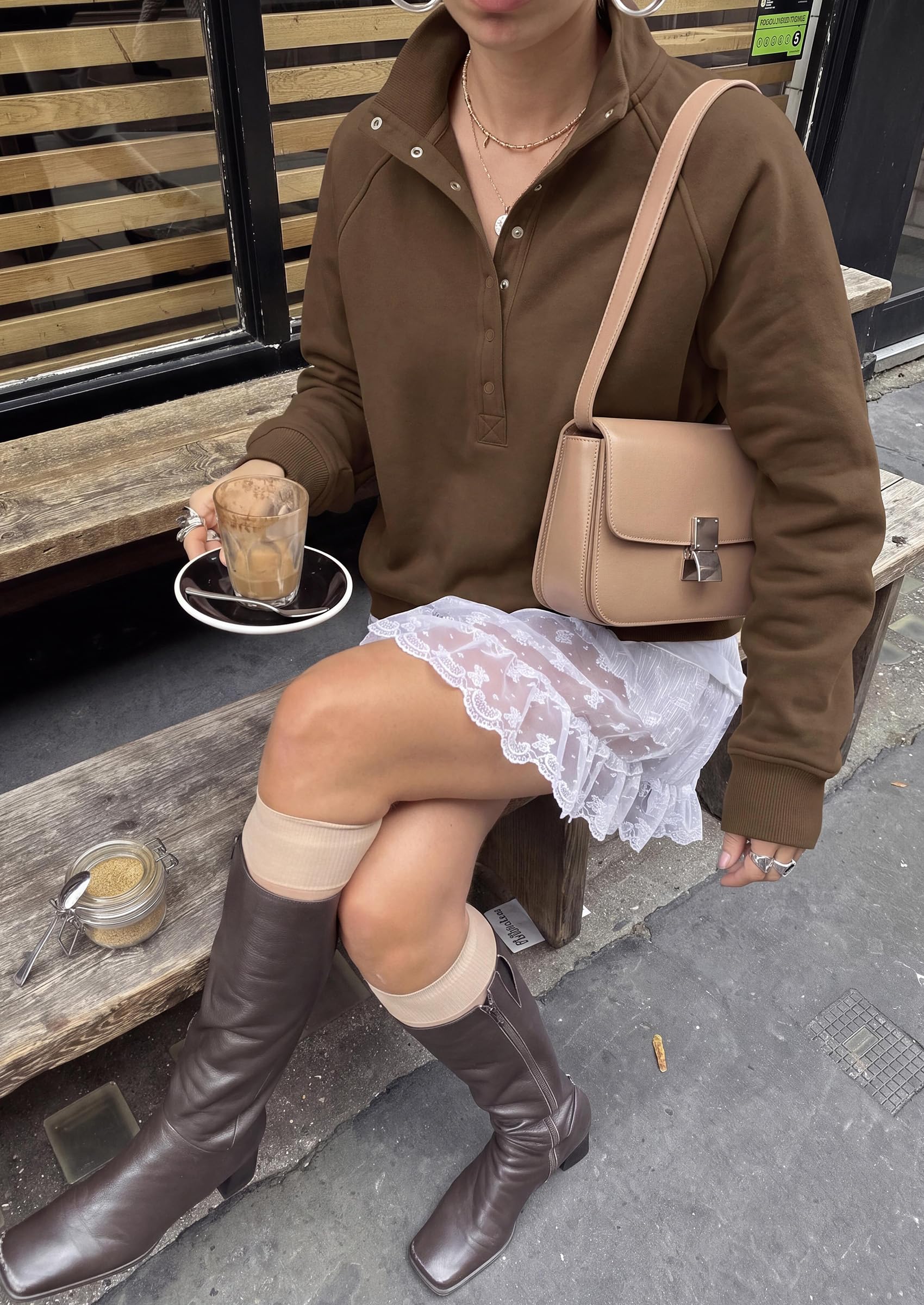 Women's Fall Oversized Sweatshirts Mock Neck Henley Pullover