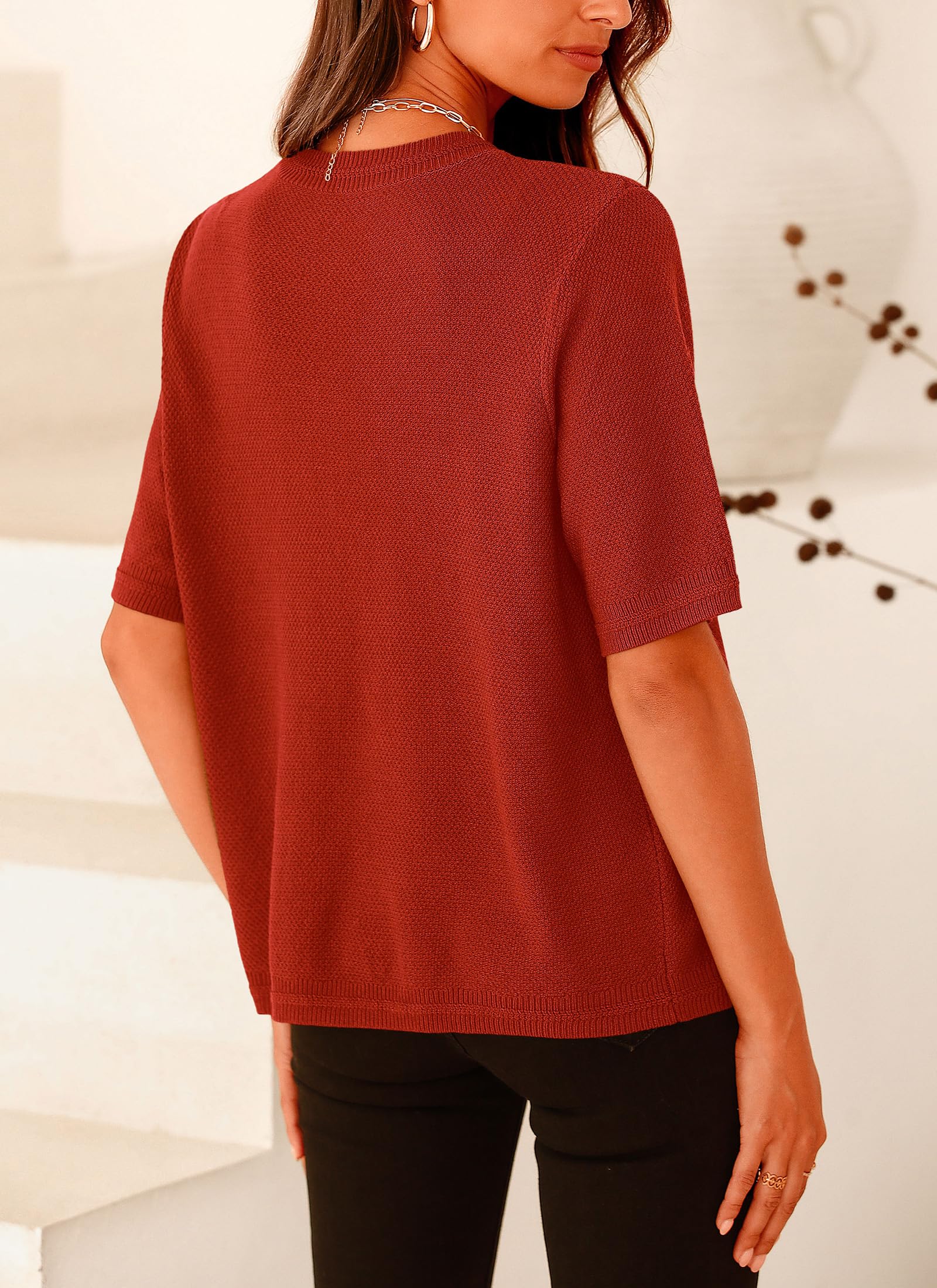 Women's Summer Casual Button Down Shirts Rust Red,Small