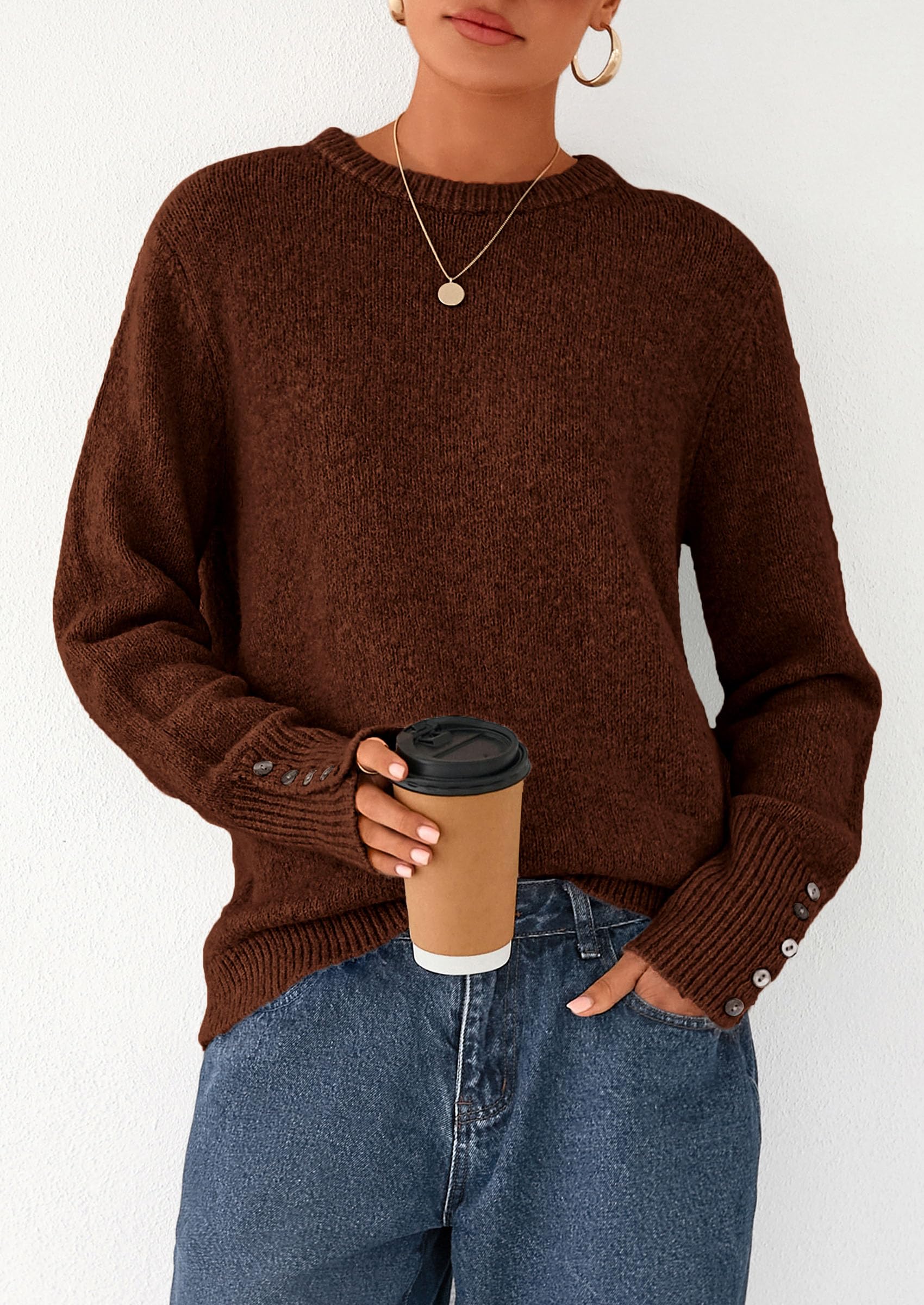 Fall Sweaters for Women Cozy Casual Pullover Ribbed Knit Tops
