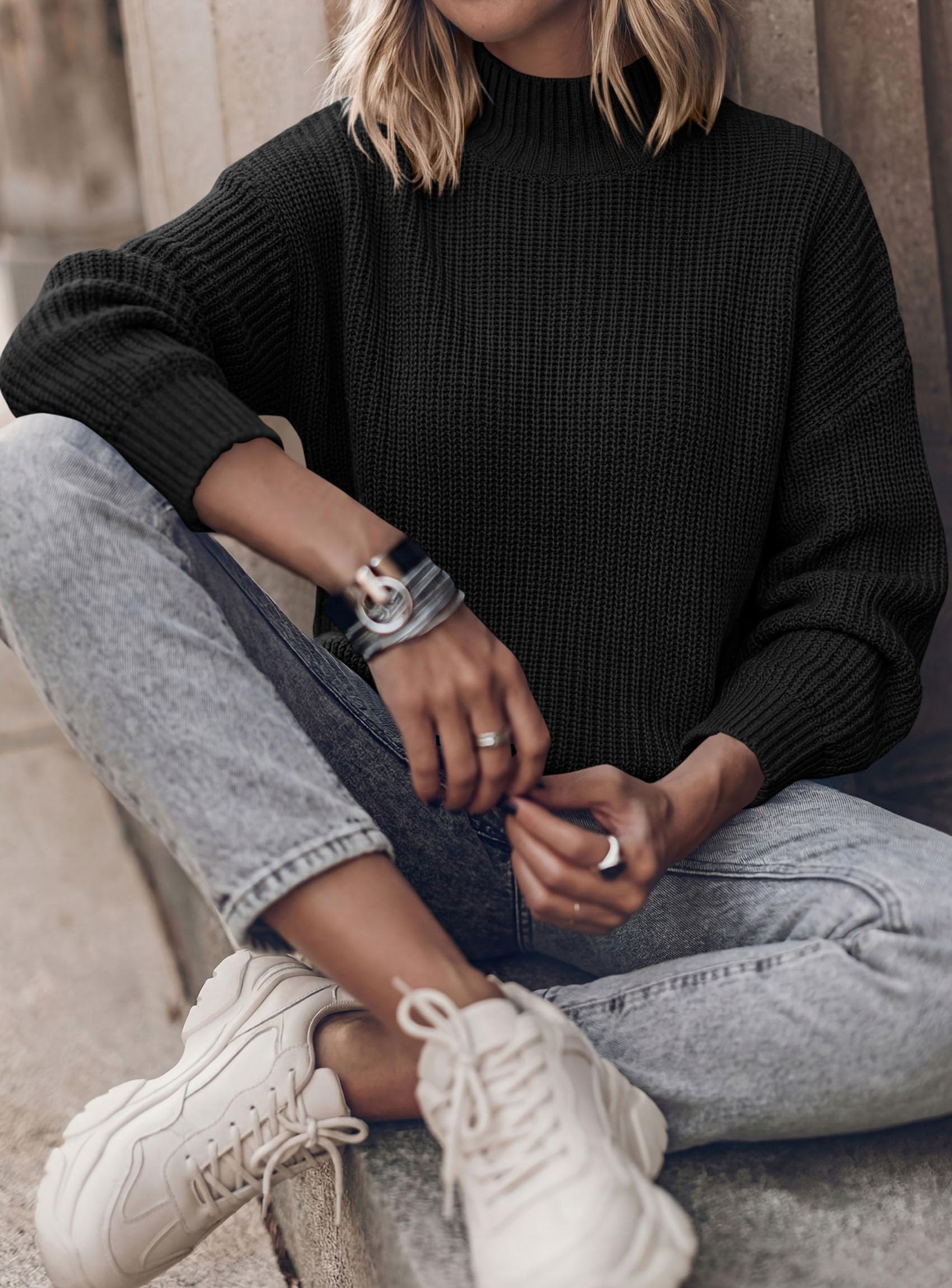 Women's Chunky Knit Fall Mock Turtleneck Pullover Sweaters