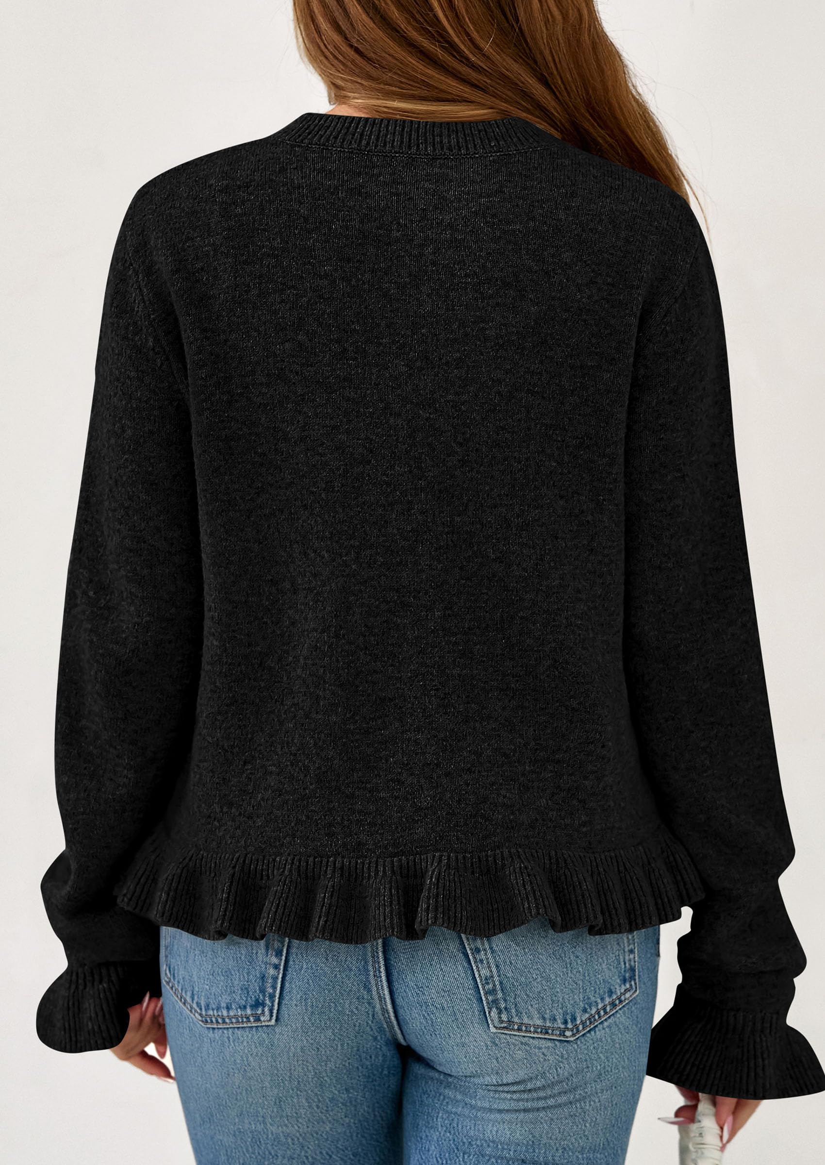 Womens Ruffle Button Down Cardigan Sweaters,Black,S