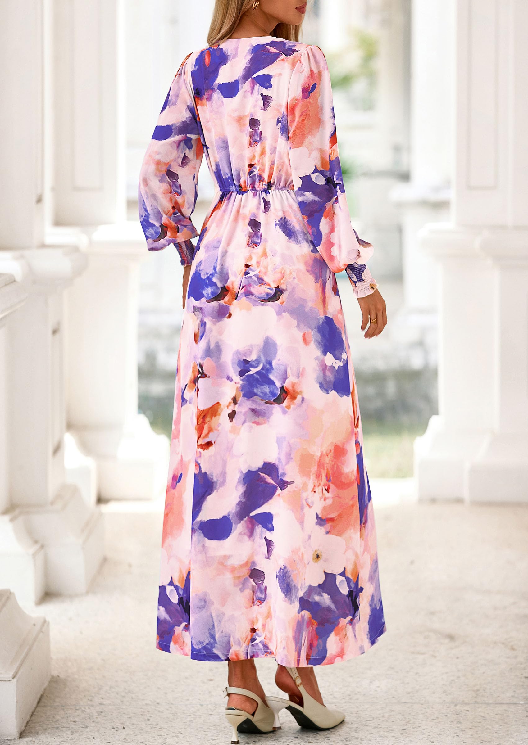 Women's Tie Waist Floral Maxi Dress,Floral Multicolored,S