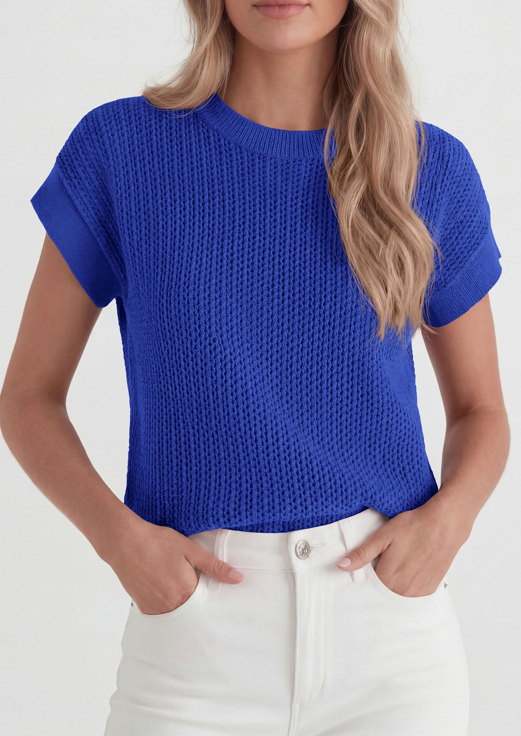 Women's Summer Sweater Vest Crochet Tops (Royal Blue,S)