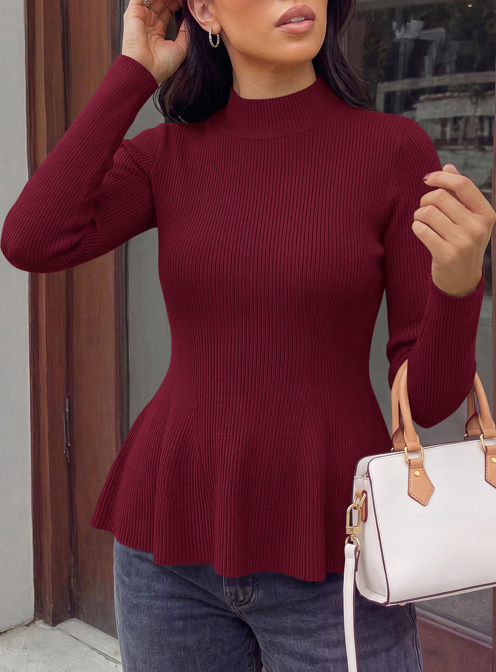 Women's Long Sleeve Peplum Tops Knit Pullover Fall Sweaters