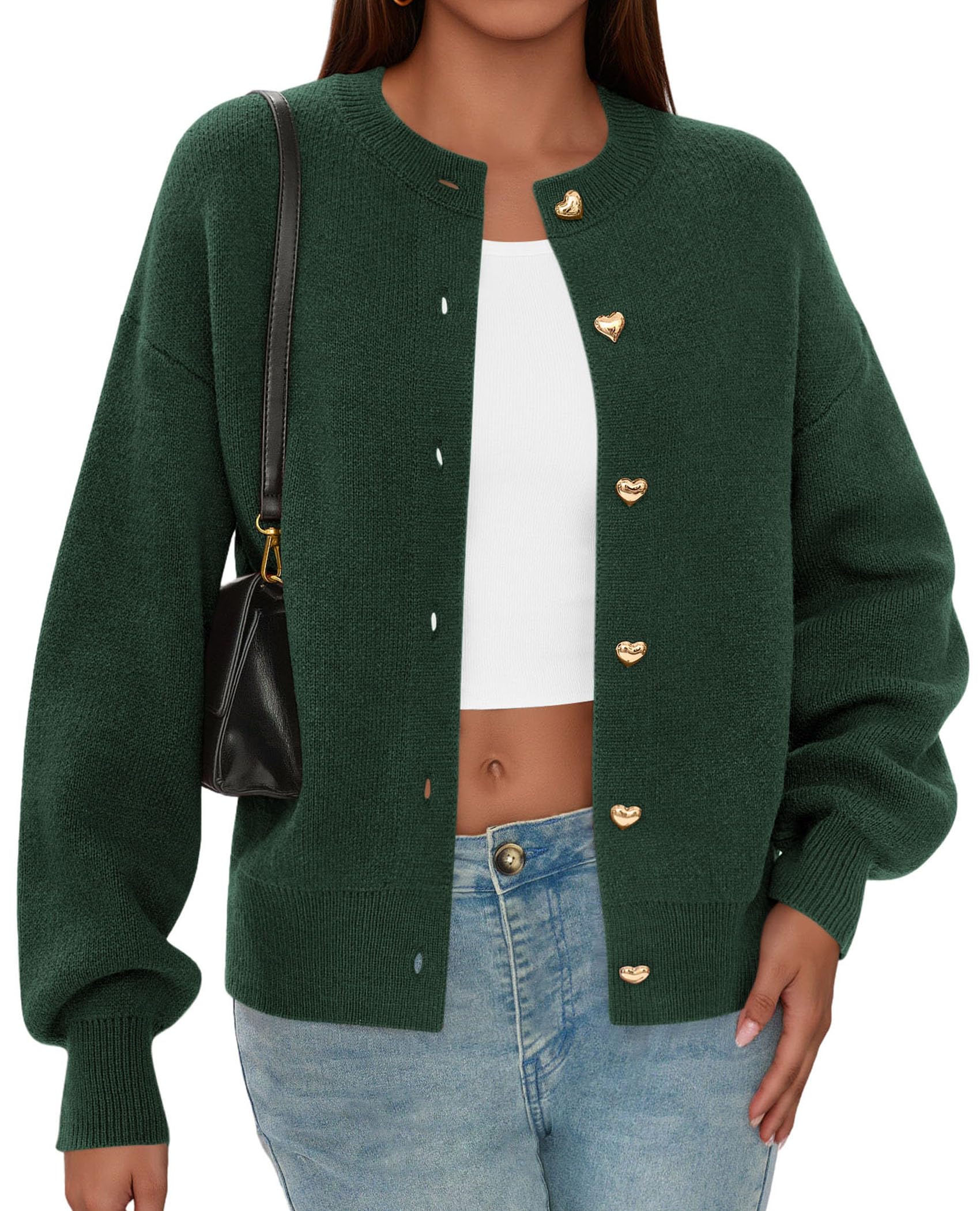 Women's Long Sleeve Button Up Cardigan,Dark Green,S