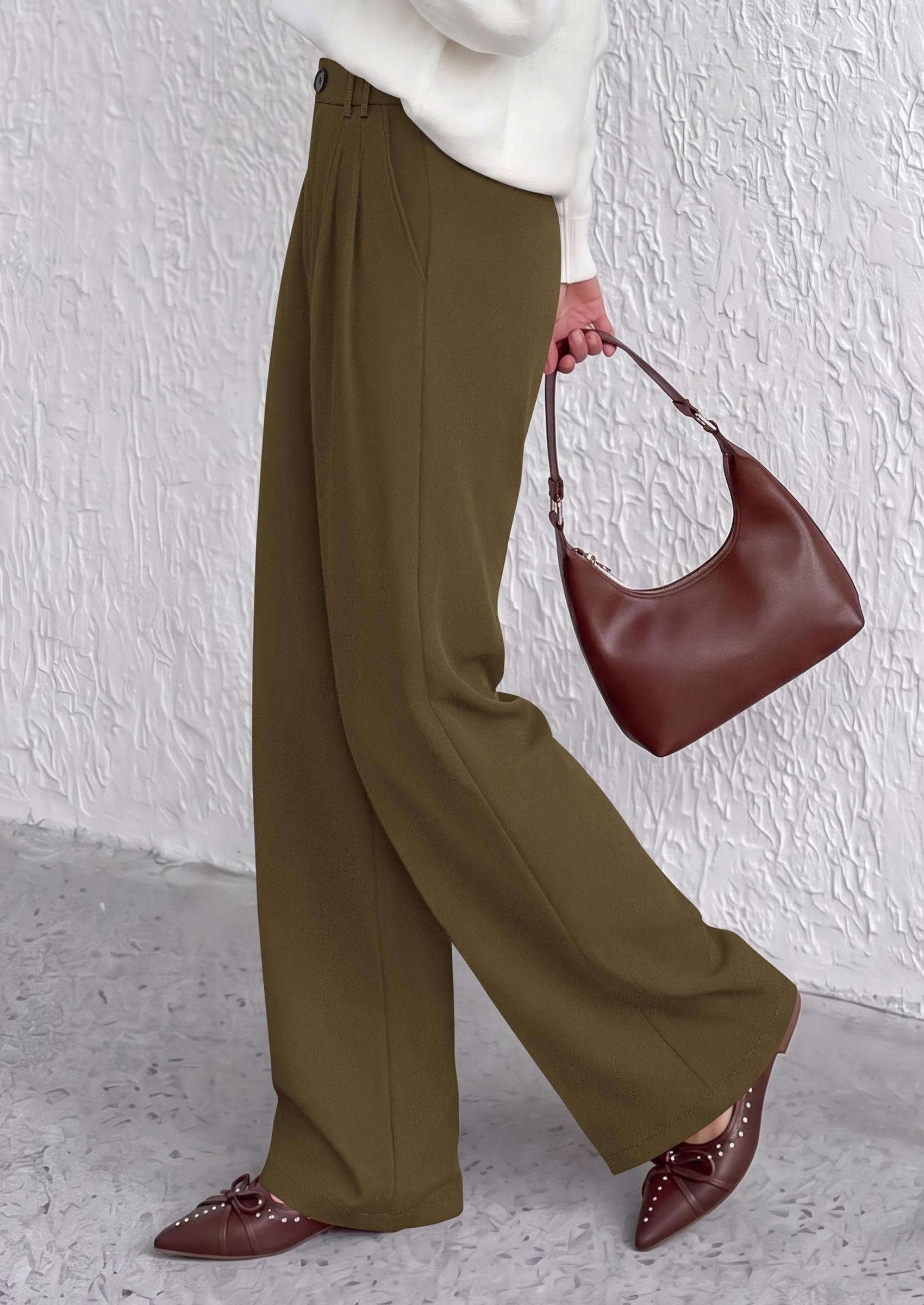 Women's Dress Pants Wide Leg Flowy Trousers,Army Green,S